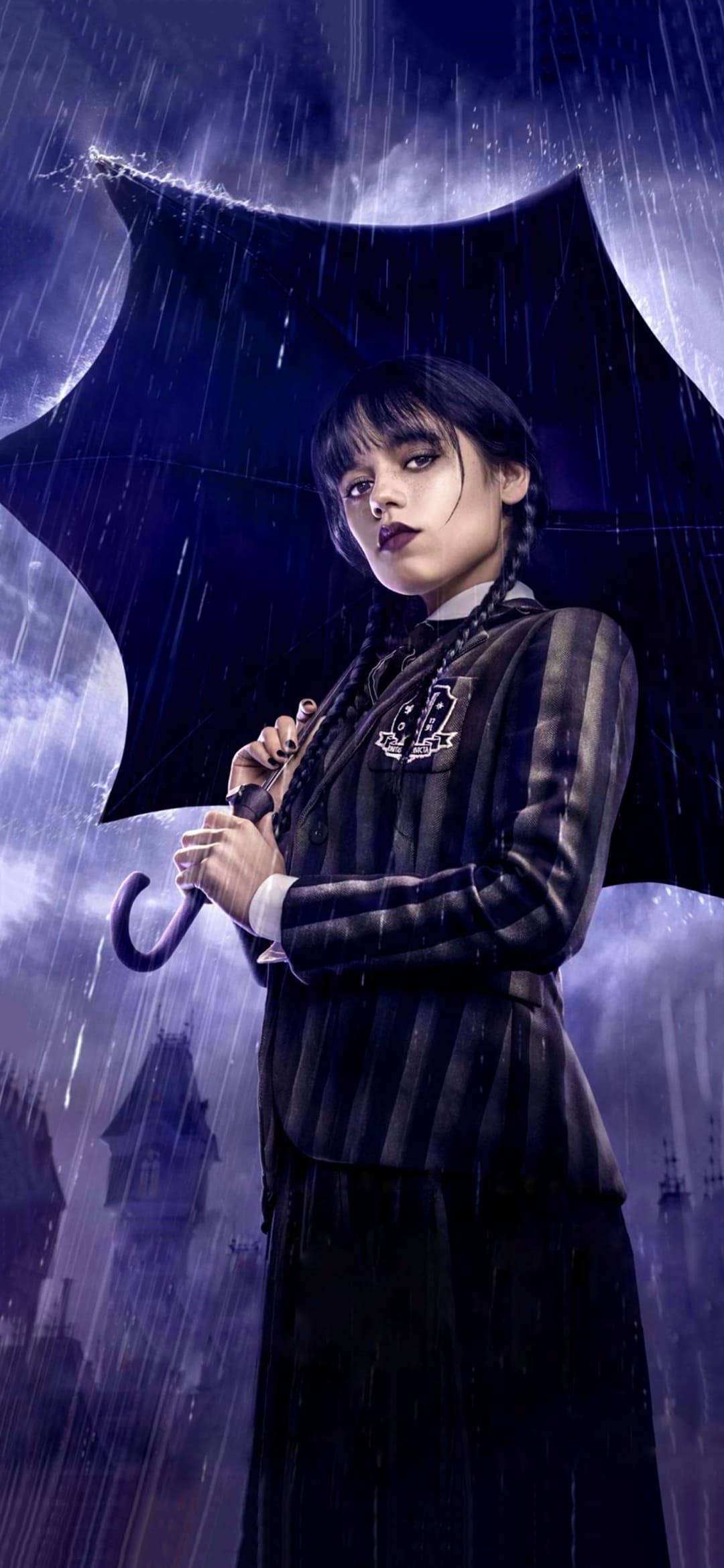 Mercoledì Addams con ombrello nero, 1080x2340 Verticale, Telefono