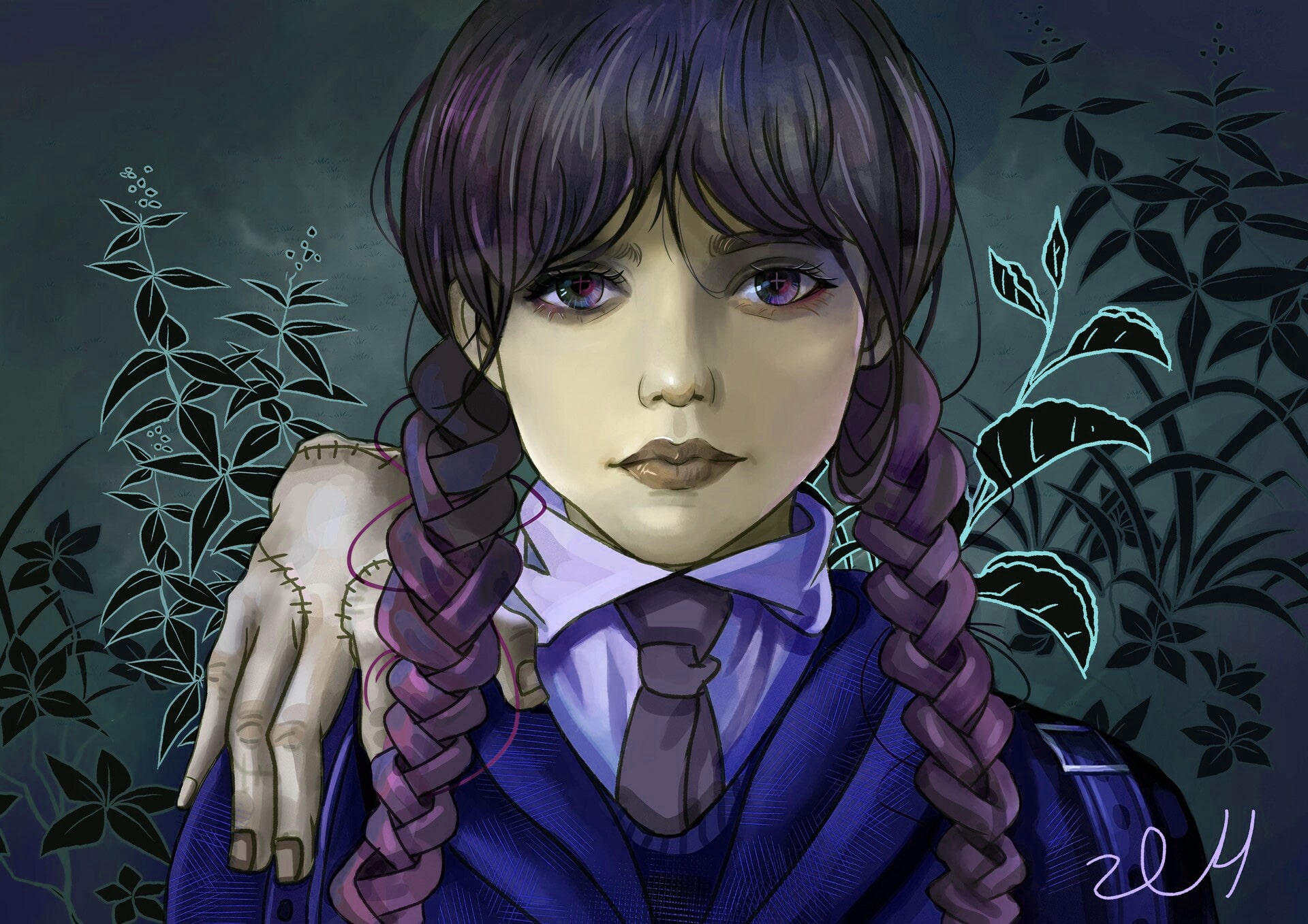 Mercoledì Addams illustrazione digitale, 1920x1358 Full HD+ WUXGA, Desktop
