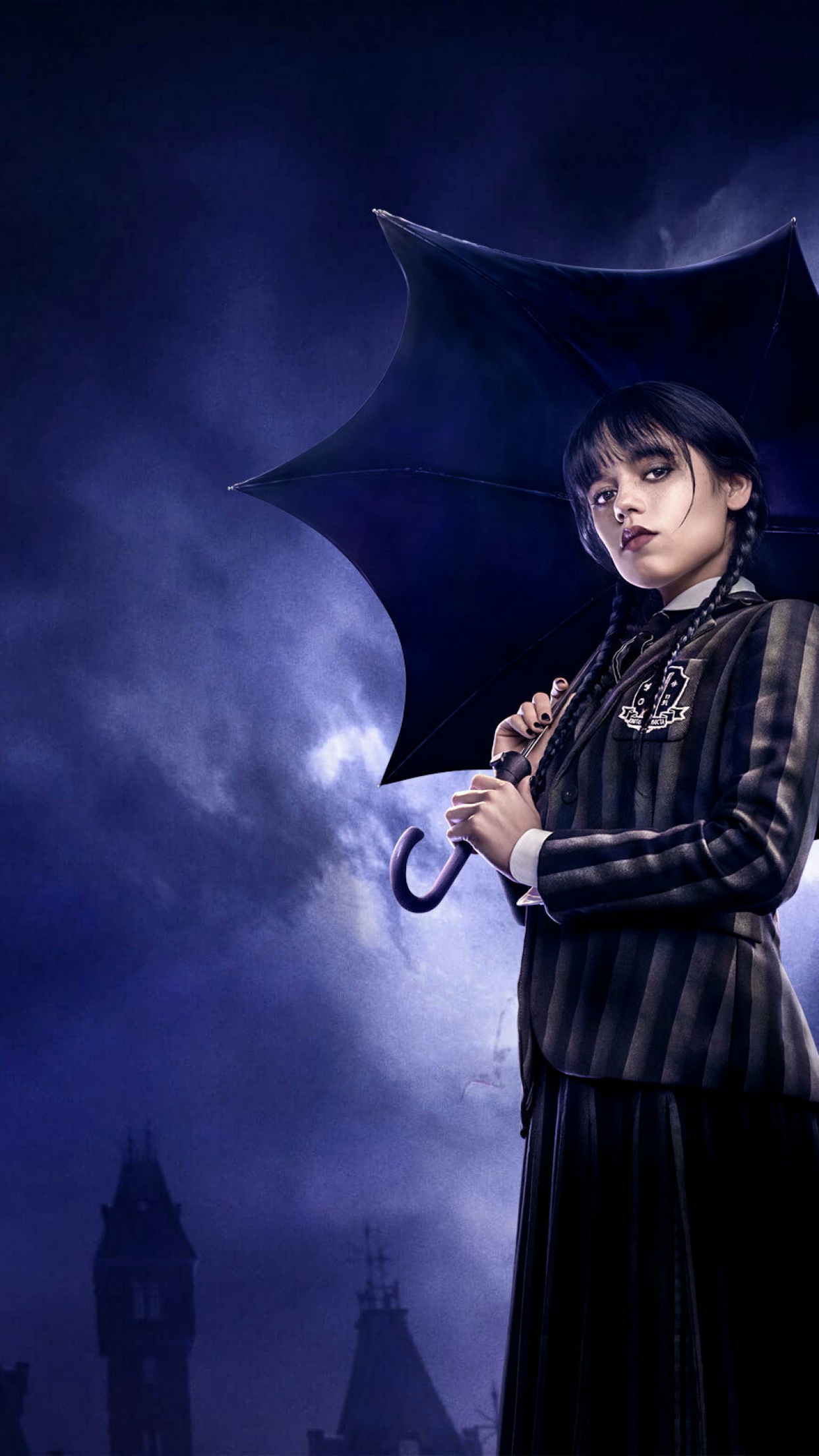 Mercoledì Addams con ombrello, 1242x2208 Full HD Verticale, Smartphone