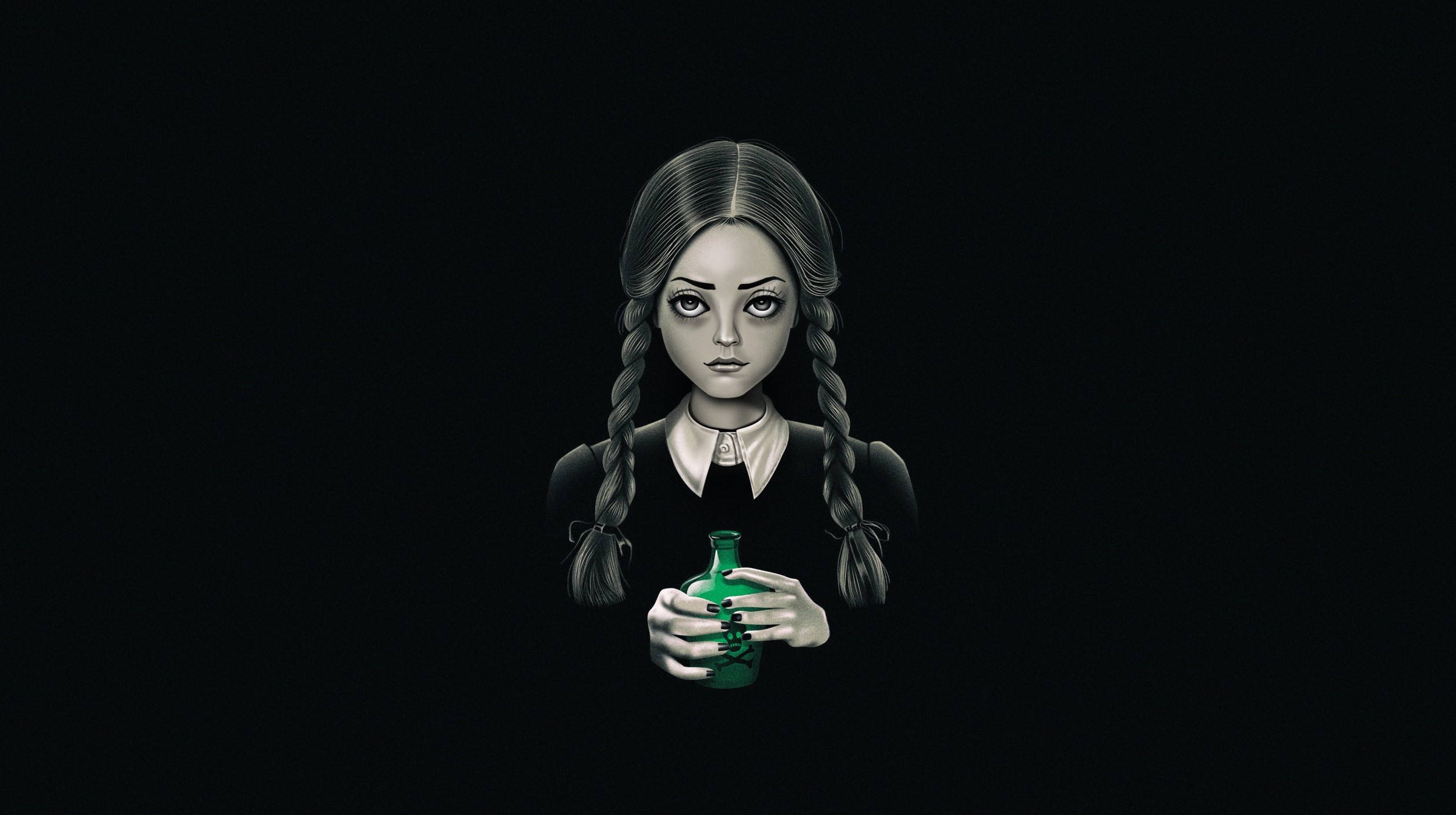 Mercoledì Addams con boccetta verde, 2500x1400 alta risoluzione, iMac