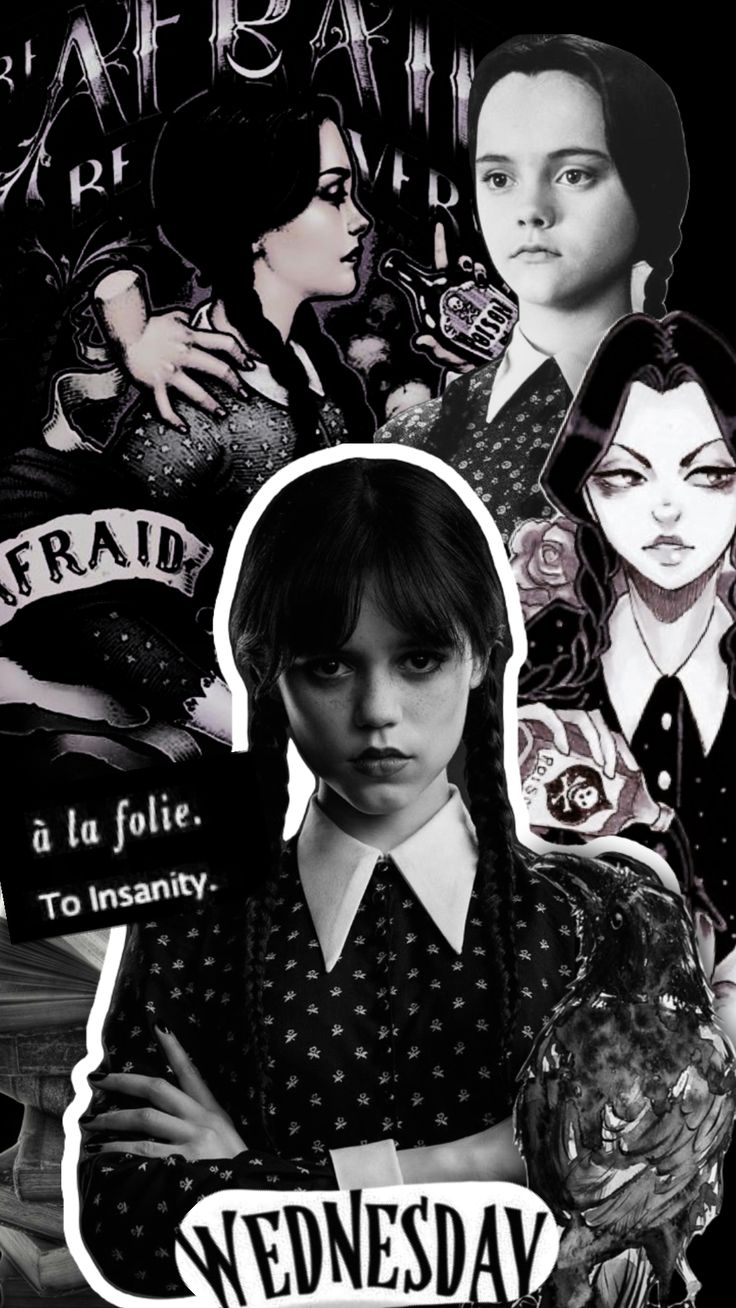 Mercoledì Addams collage bianco nero, 736x1308 Full HD Verticale, Google Pixel