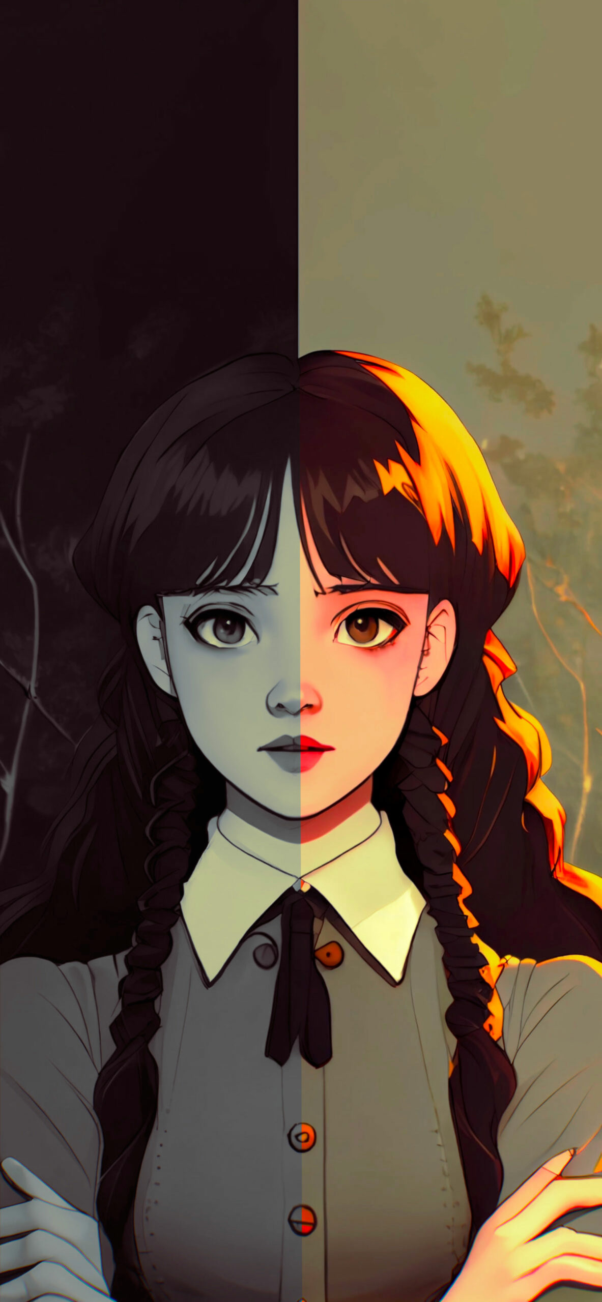 Mercoledì Addams stile diviso, 1183x2560 Verticale, Mobile