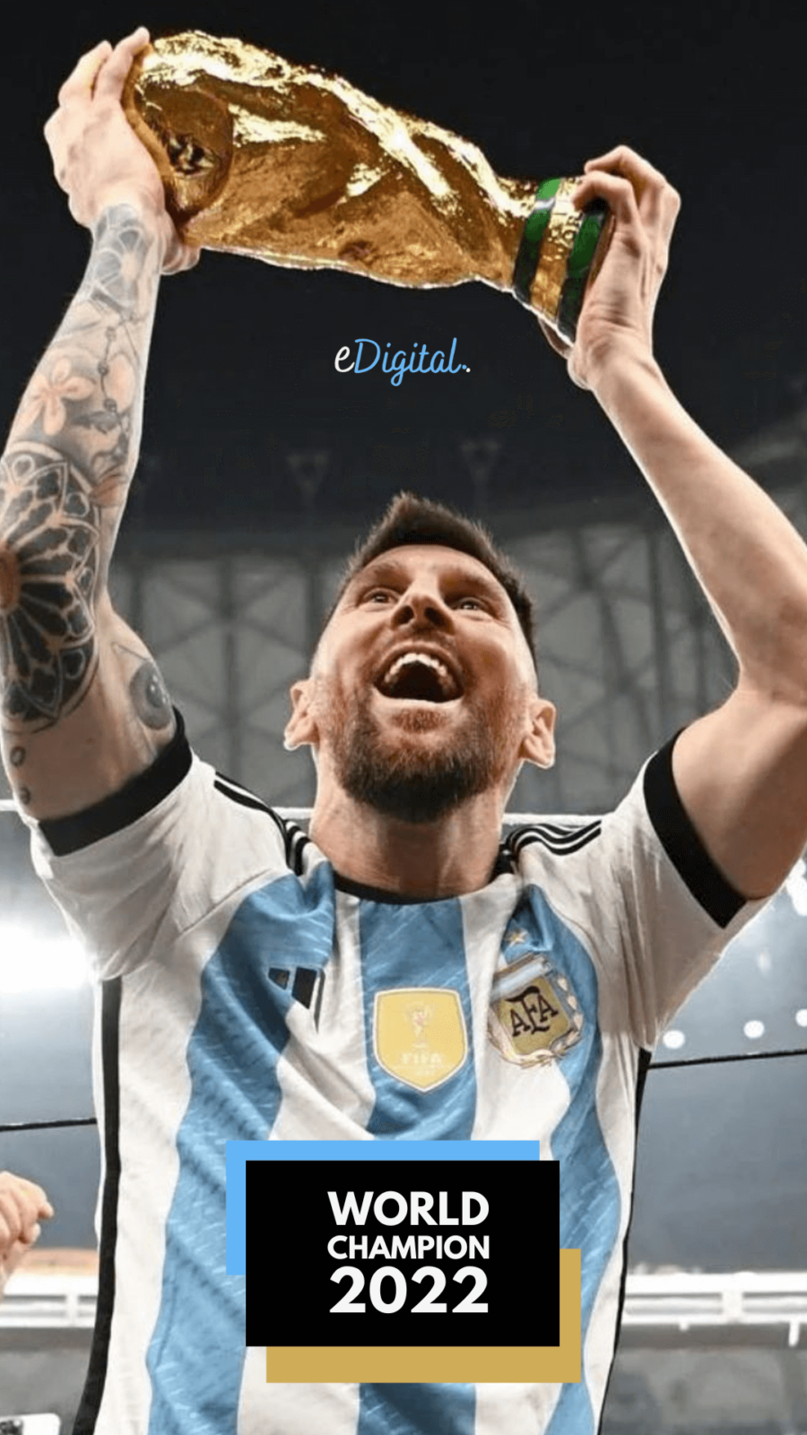 Messi con trofeo Coppa del Mondo, 900x1600 Verticale, Mobile