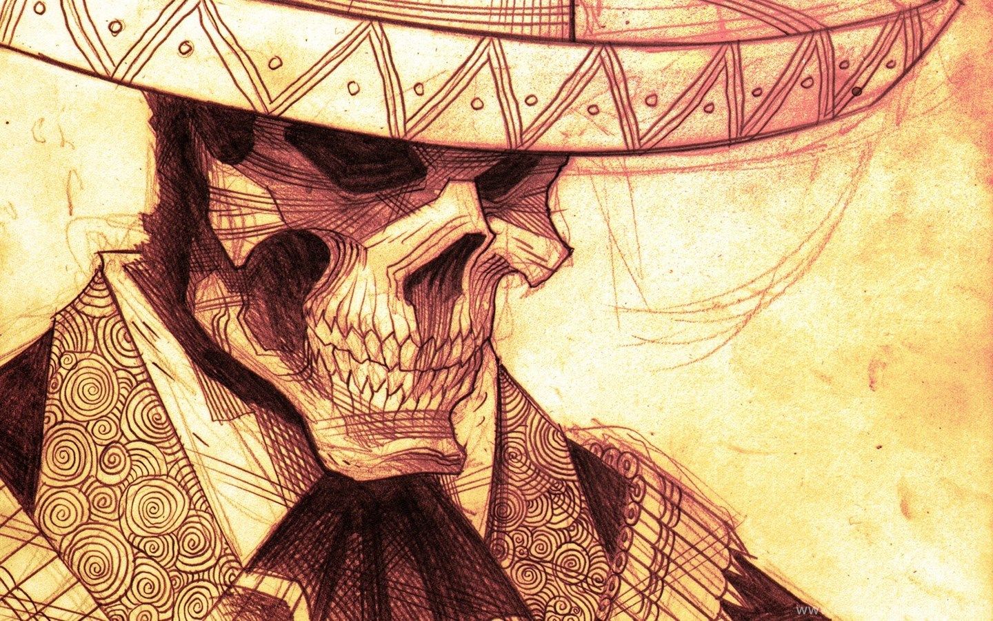 Teschio messicano con sombrero, 1440x900 HD, Desktop