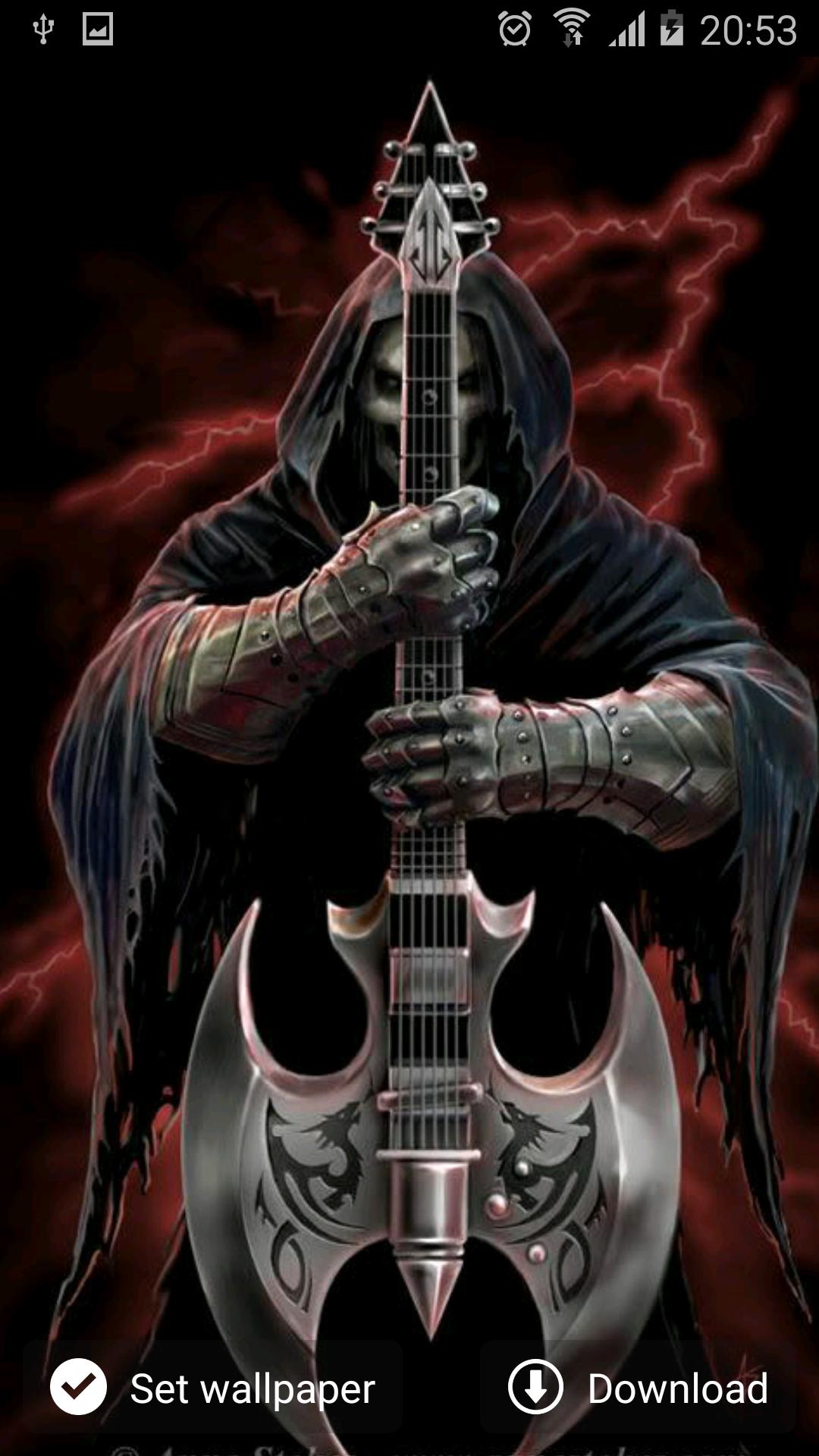 Scheletro incappucciato con chitarra, 1080x1920 Full HD Verticale, iPhone