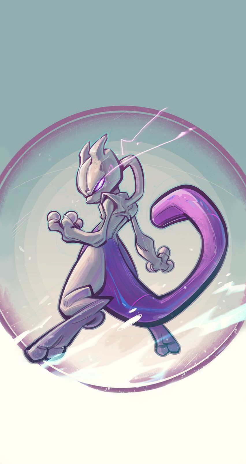 Mewtwo Pokémon in sfera, 852x1608 Verticale, iPhone Plus