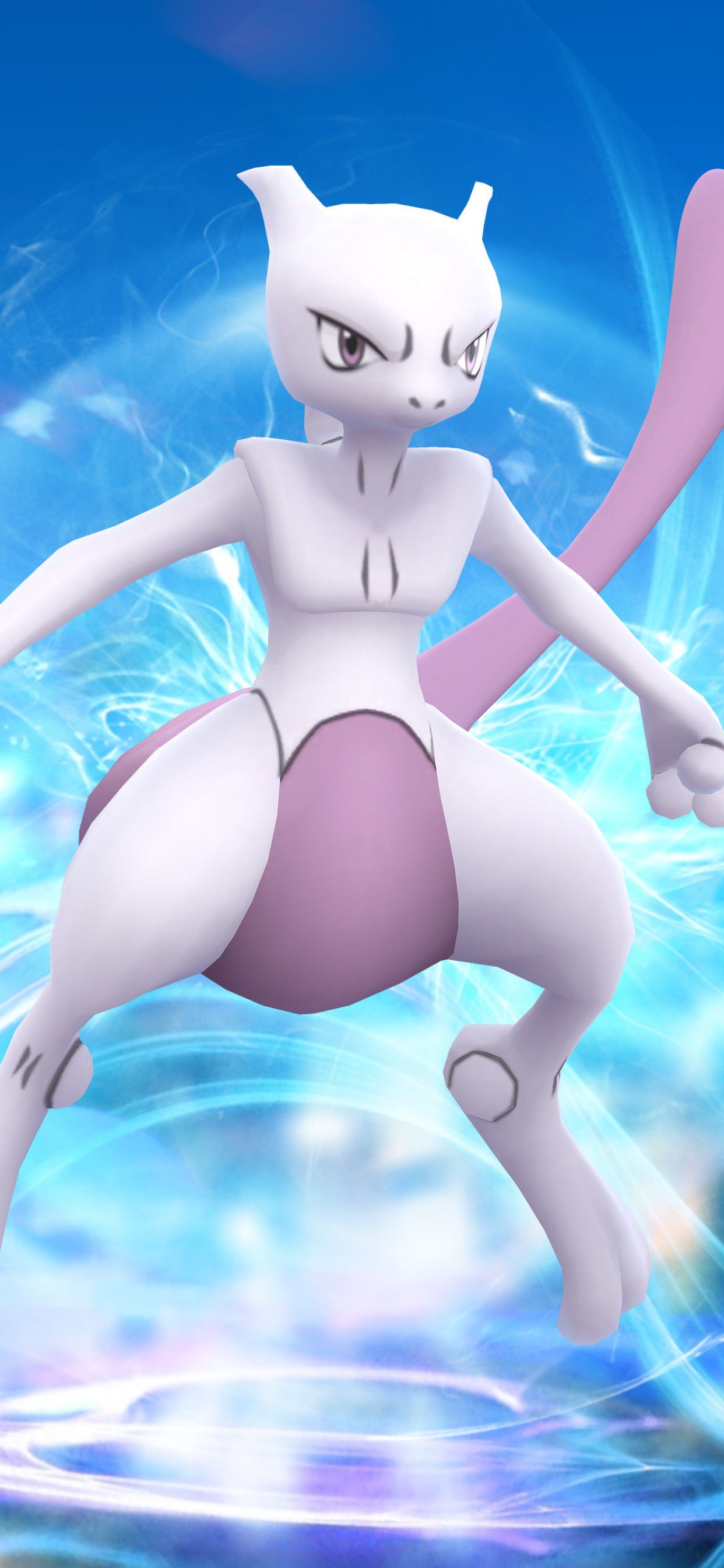 Mewtwo Pokemon sfondo blu, creature tascabili, 1242x2688 Full HD Verticale, iPhone Pro Max