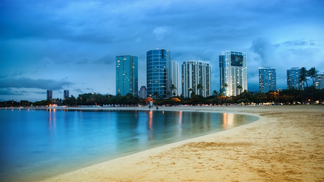 Skyline Miami spiaggia crepuscolo, 1366x768 720p, Ultrabook