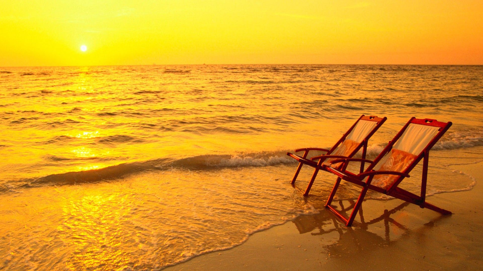 Sedie spiaggia tramonto Miami, 1920x1080 Full HD 1080p, Dell XPS