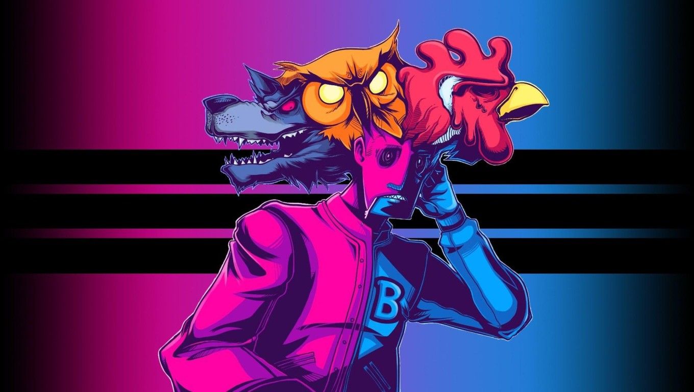 Hotline Miami maschere animali, anni '80, 1360x768 720p, Ultrabook