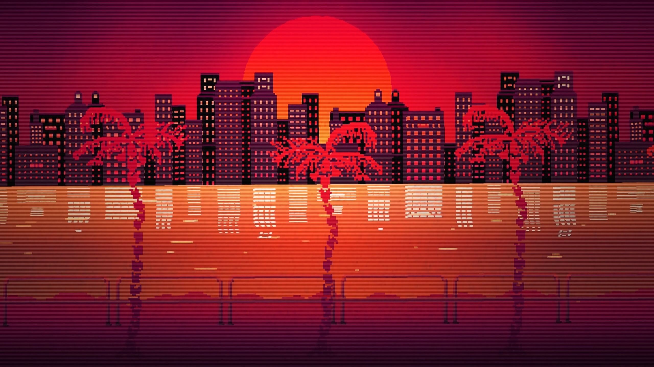 Hotline Miami skyline tramonto, 2560x1440 2K, Laptop