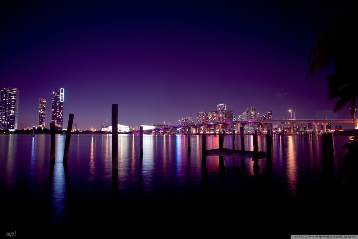 Skyline Miami notturno viola, 1152x768 HD, MacBook Pro