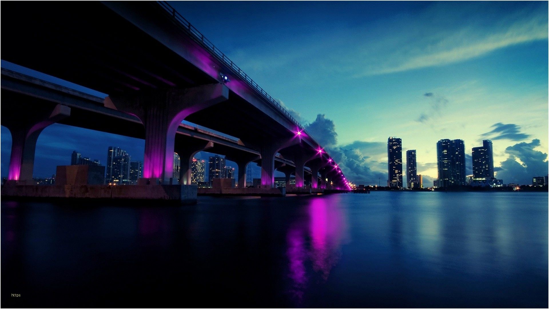 Skyline di Miami al tramonto, 1920x1080 Full HD, ROG Asus Laptop