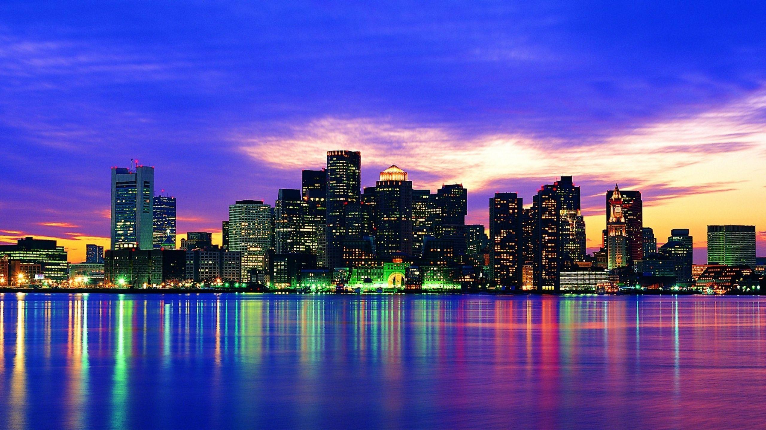 Skyline città al tramonto, 2560x1440 QHD, Laptop