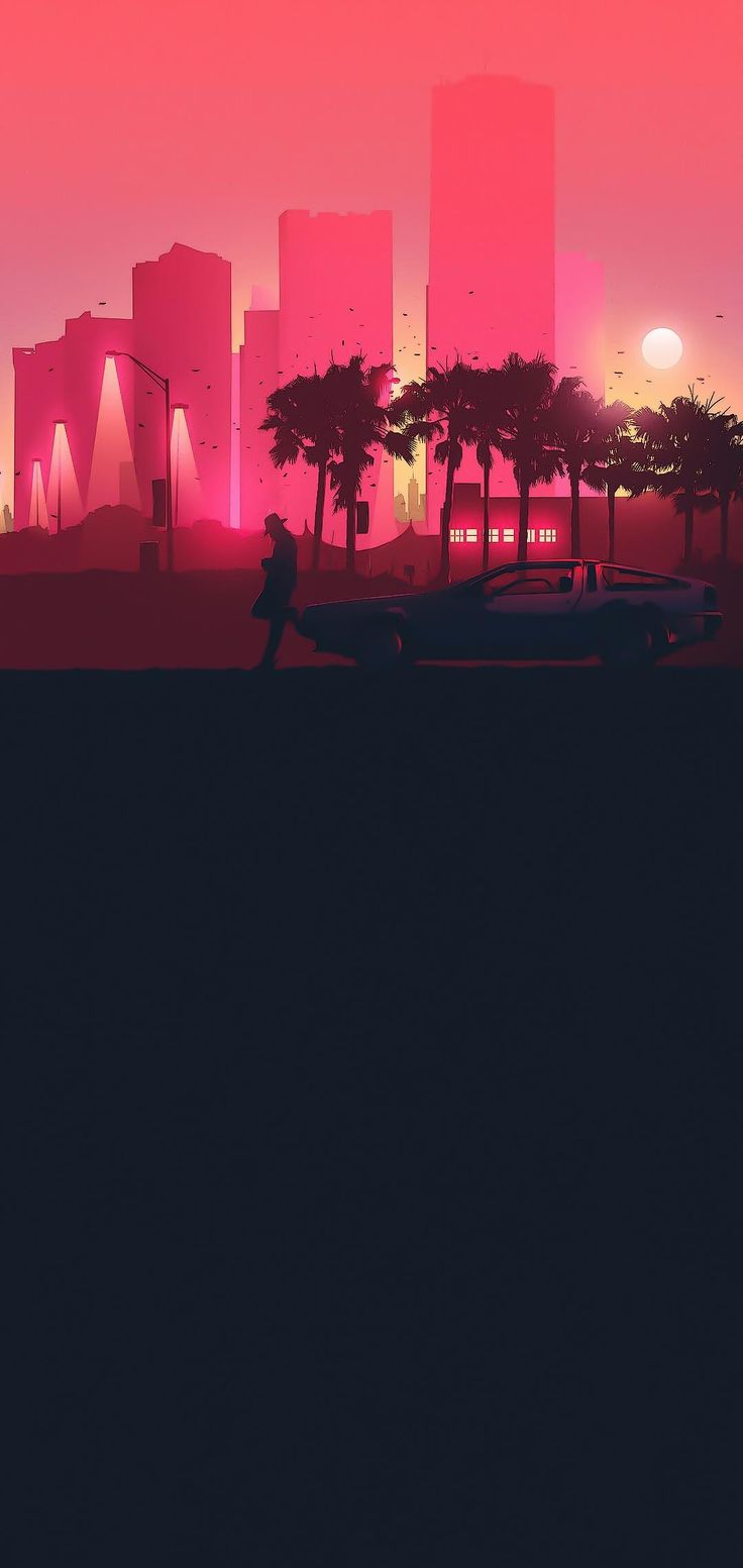 Skyline Miami tramonto rosa, 736x1553 Full HD Verticale, Smartphone