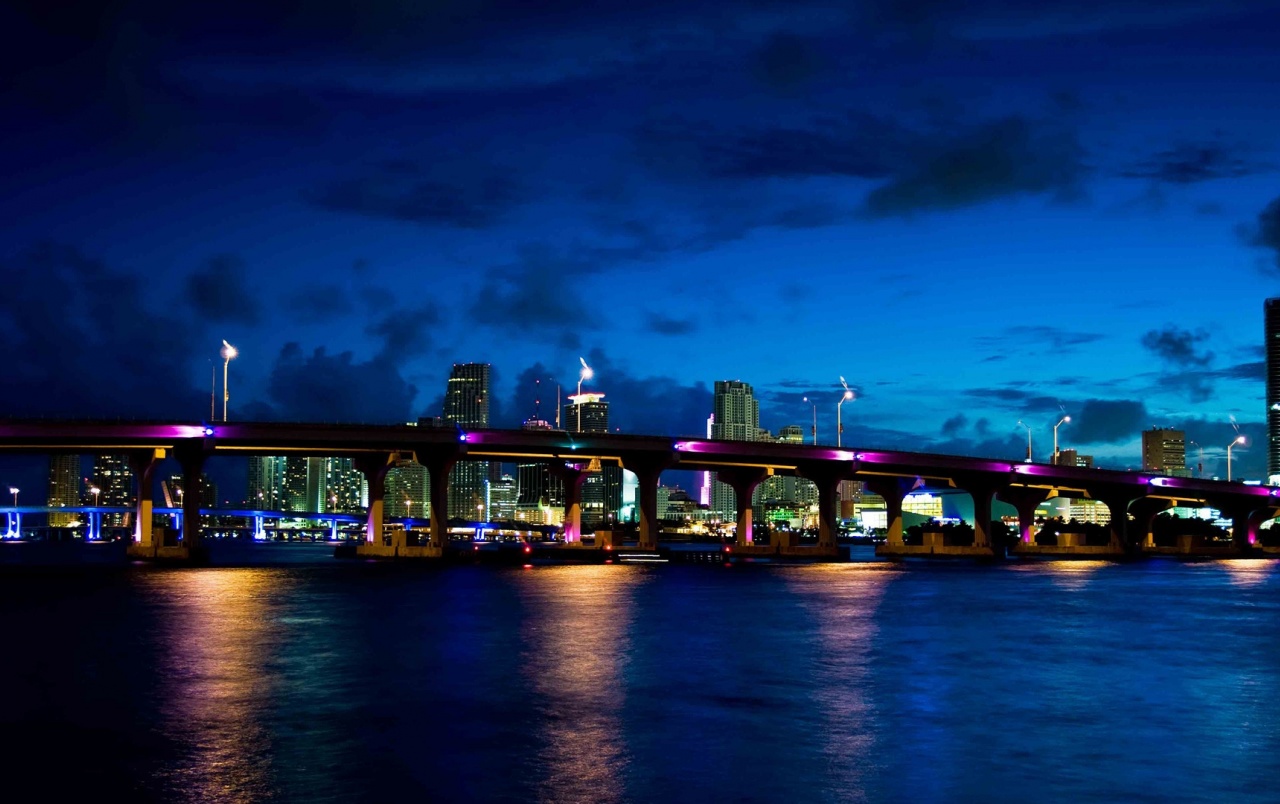 Miami skyline notturno luci, 1280x804 HD, Desktop