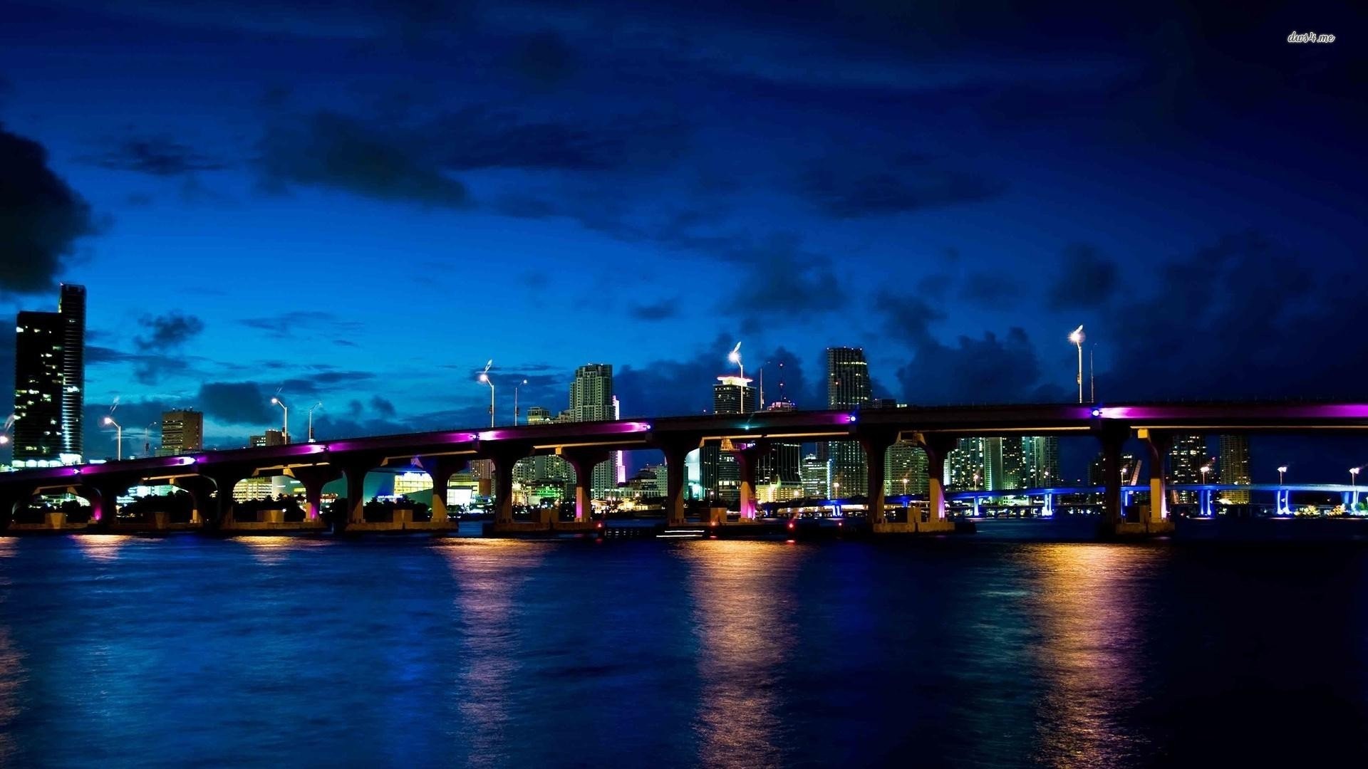 Ponte illuminato Miami notte, 1920x1080 1080p, Laptop