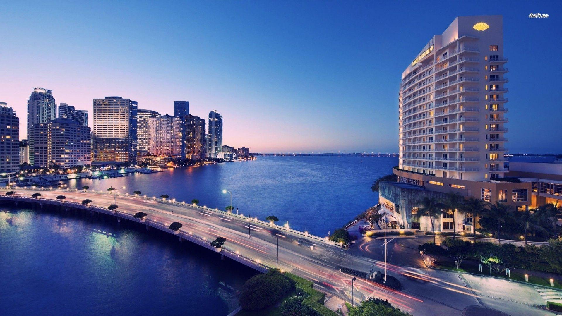 Skyline di Miami al tramonto, 1920x1080 Full HD 1080p, PC