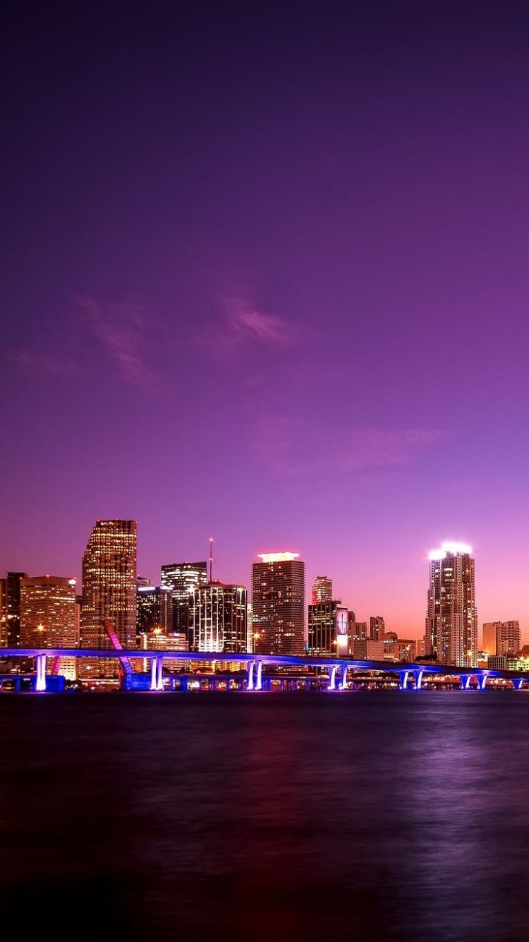 Skyline di Miami al tramonto, 750x1334 Full HD Verticale, iPhone