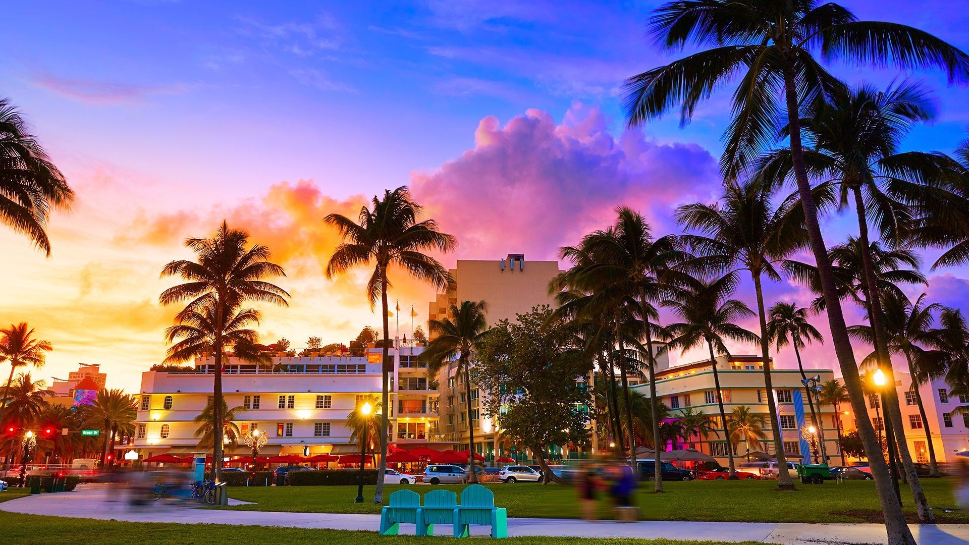 Miami tramonto palme viali, 1920x1080 Full HD 1080p, Desktop