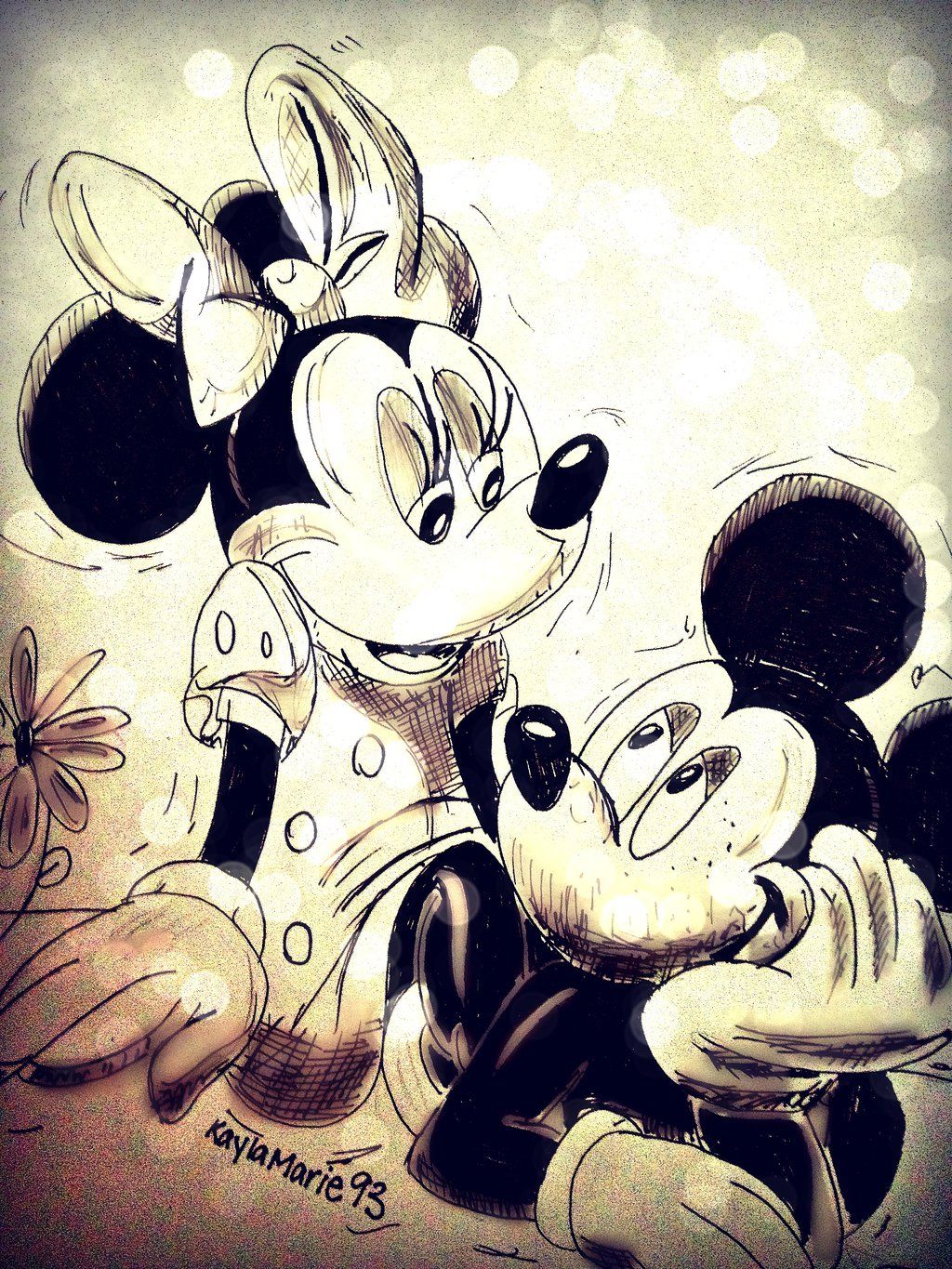 Topolino e Minnie disegno seppia, Minnie Mouse, 1024x1365 Verticale, Telefono
