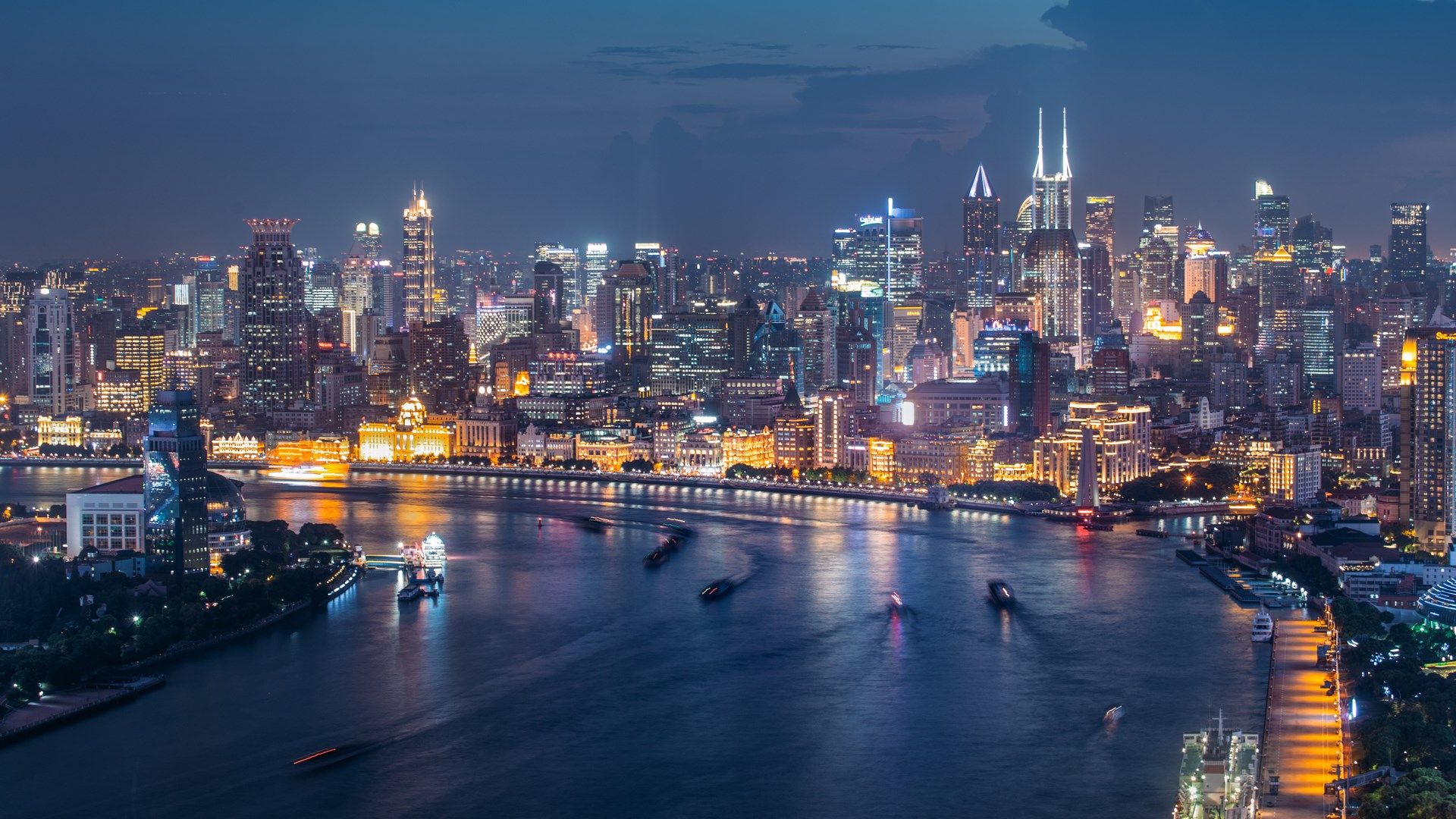 Skyline notturno di Shanghai, 1920x1080 Full HD 1080p, Desktop