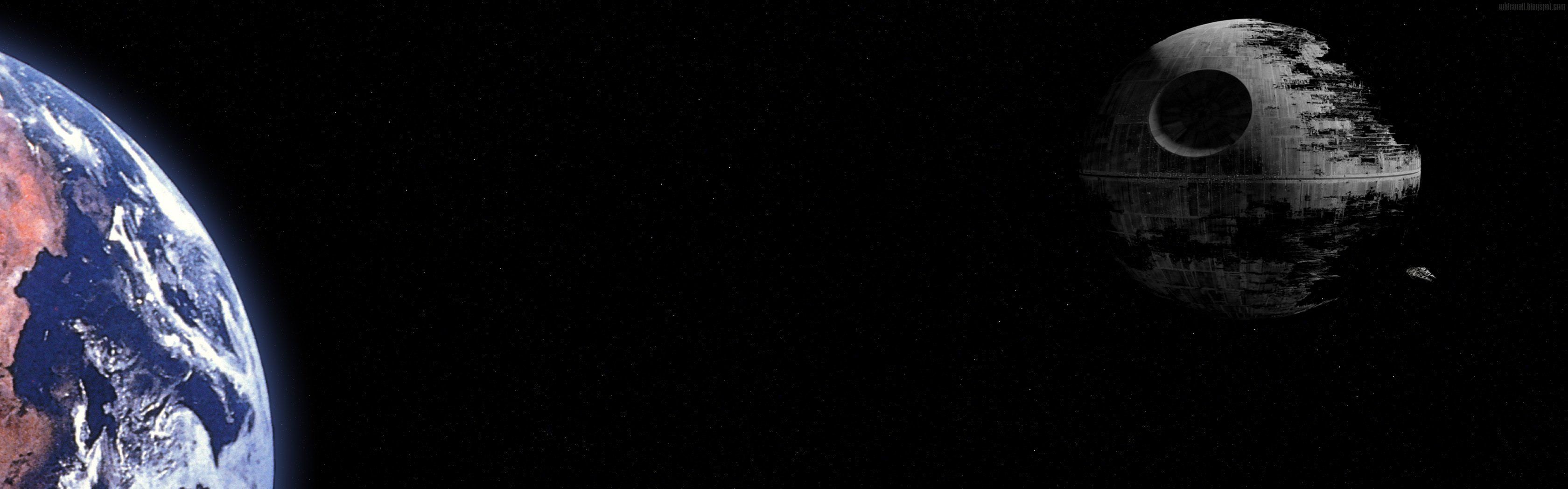 Terra e Death Star spazio, 3360x1050 Panoramico, Dual Screen