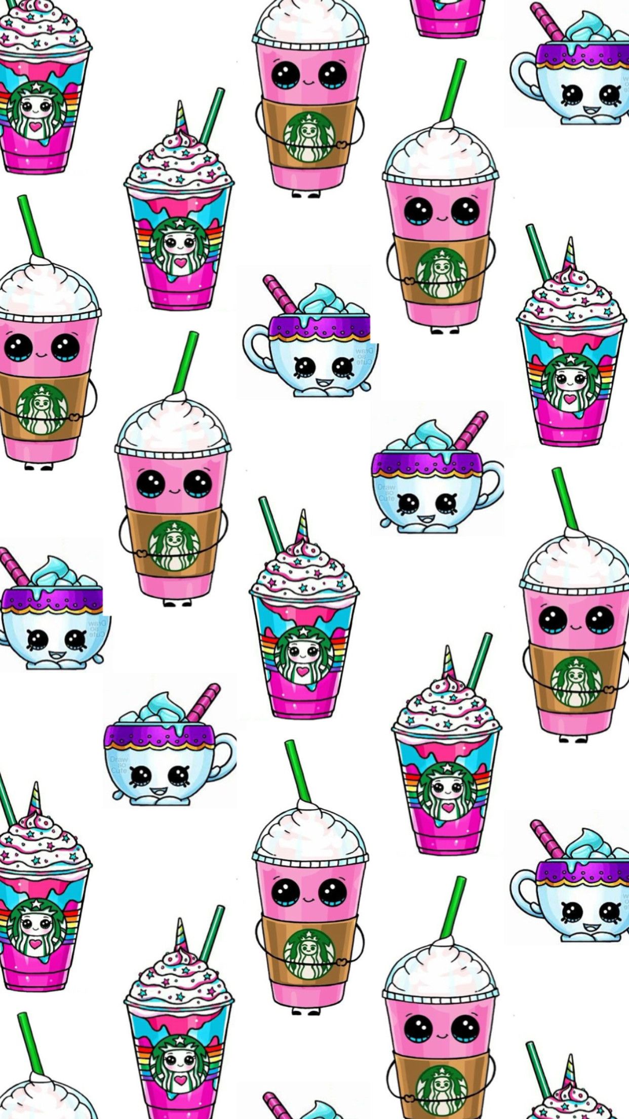 Bevande Starbucks kawaii pattern, 1242x2208 Verticale, Mobile