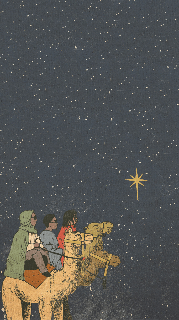 Tre saggi su cammelli, notte, 750x1334 Verticale, Telefono