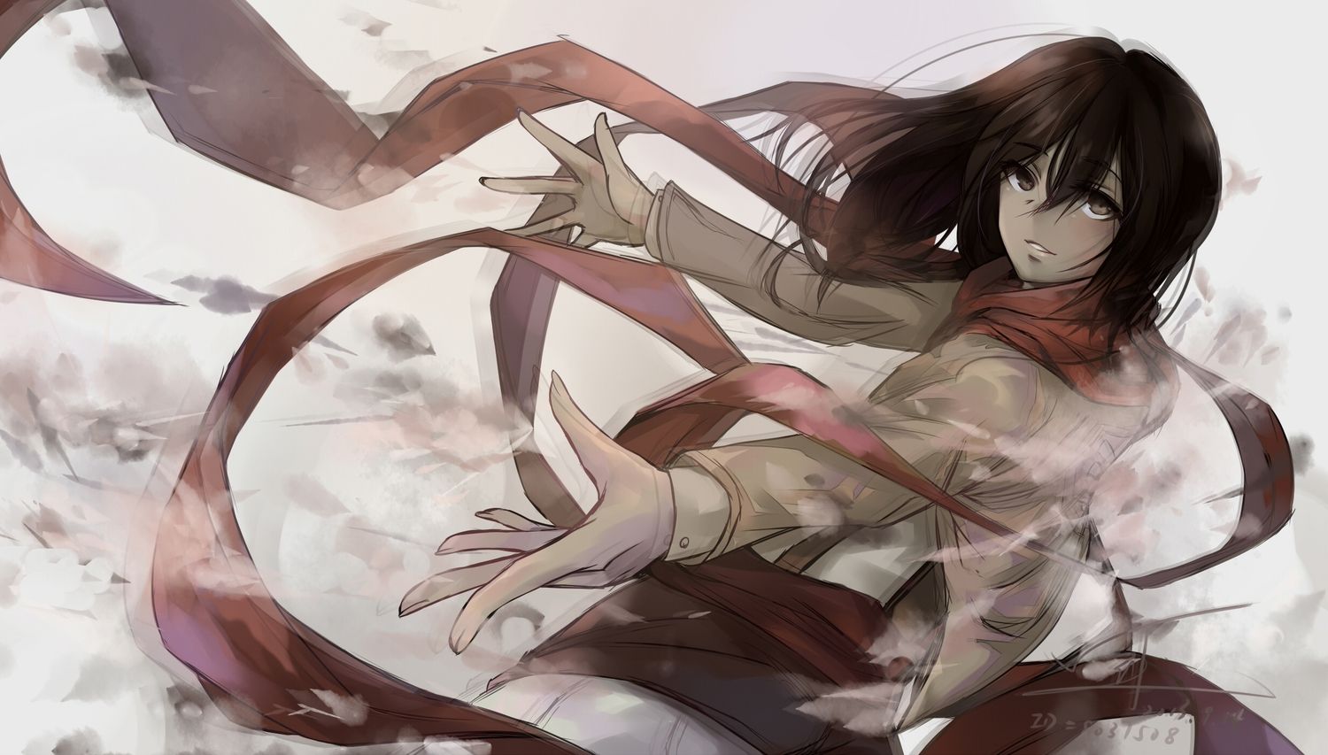 Mikasa Ackerman capelli lunghi sciarpa, 1500x853 HD, Desktop