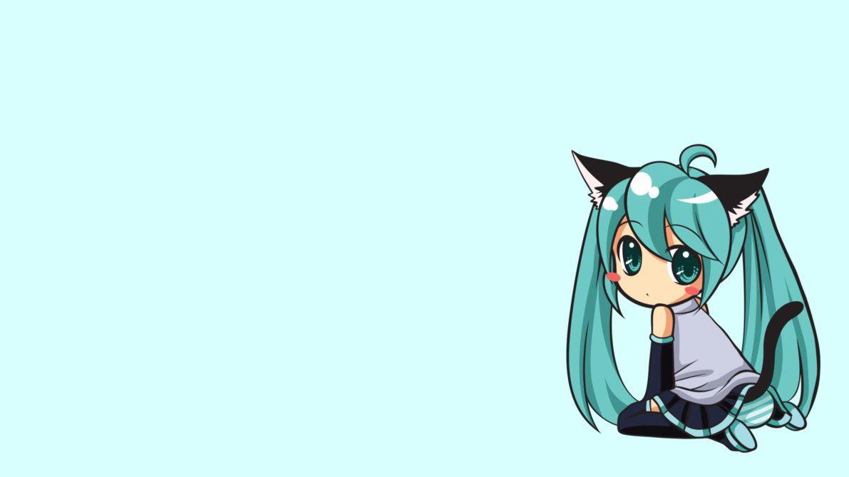 Chibi Hatsune Miku gattina, Vocaloid, 1191x670 HD, Desktop