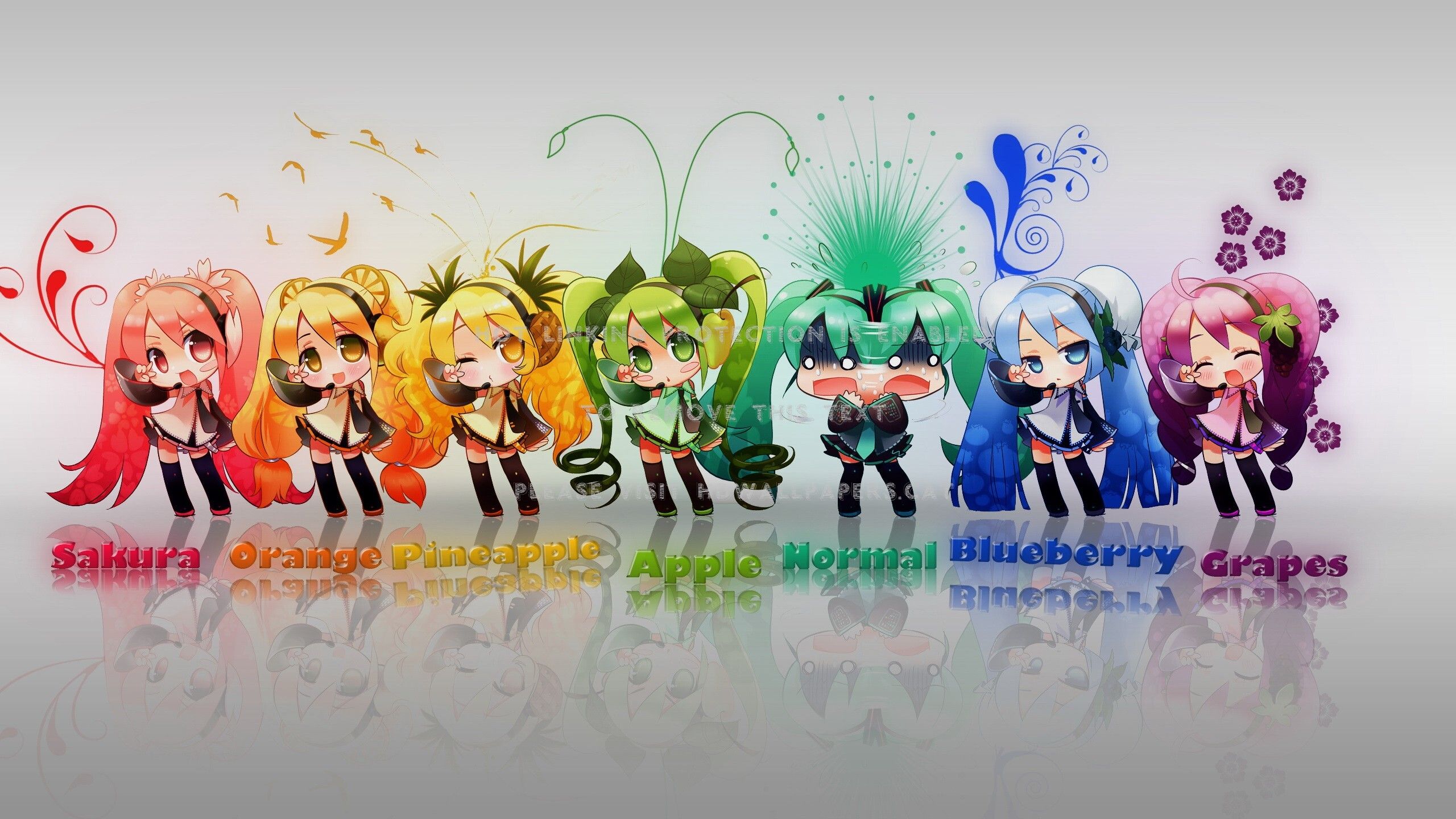 Miku chibi arcobaleno frutta, 2560x1440 1440p, Desktop
