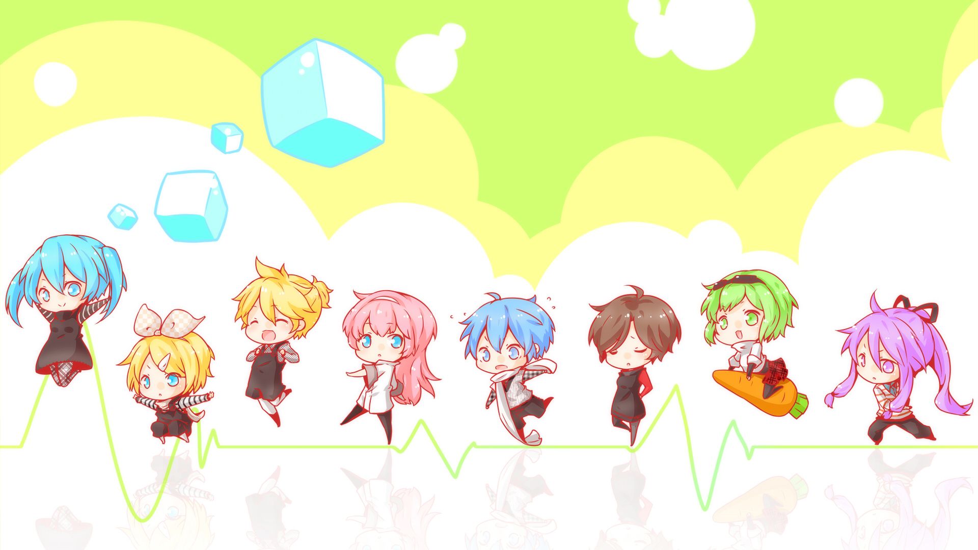 Chibi Hatsune Miku e Vocaloid, 1920x1080 Full HD, PC
