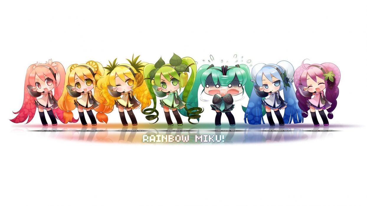 Chibi Hatsune Miku arcobaleno, Vocaloid, 1244x700 HD, Desktop