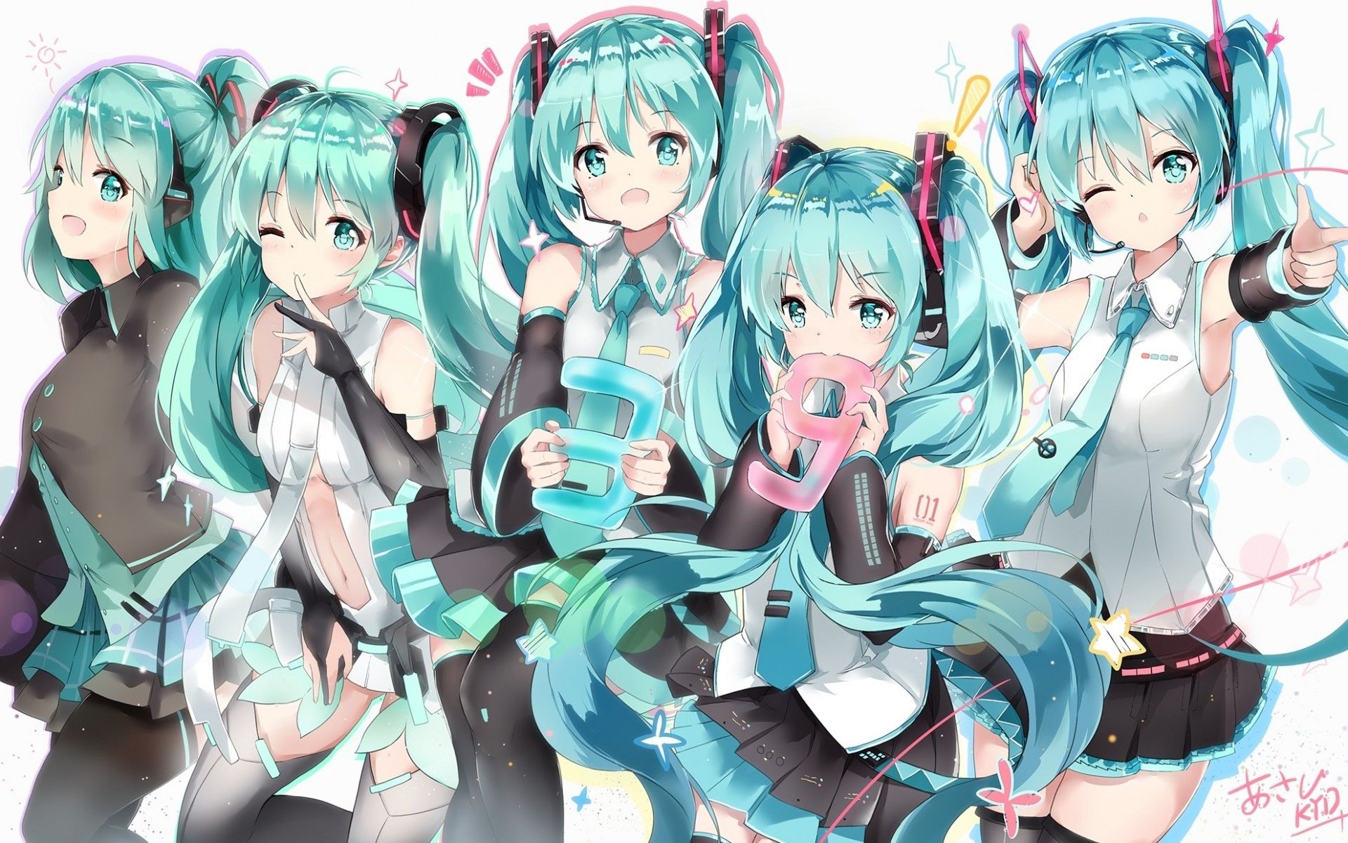 Hatsune Miku multiple pose, 1920x1200 Full HD+, PC Desktop