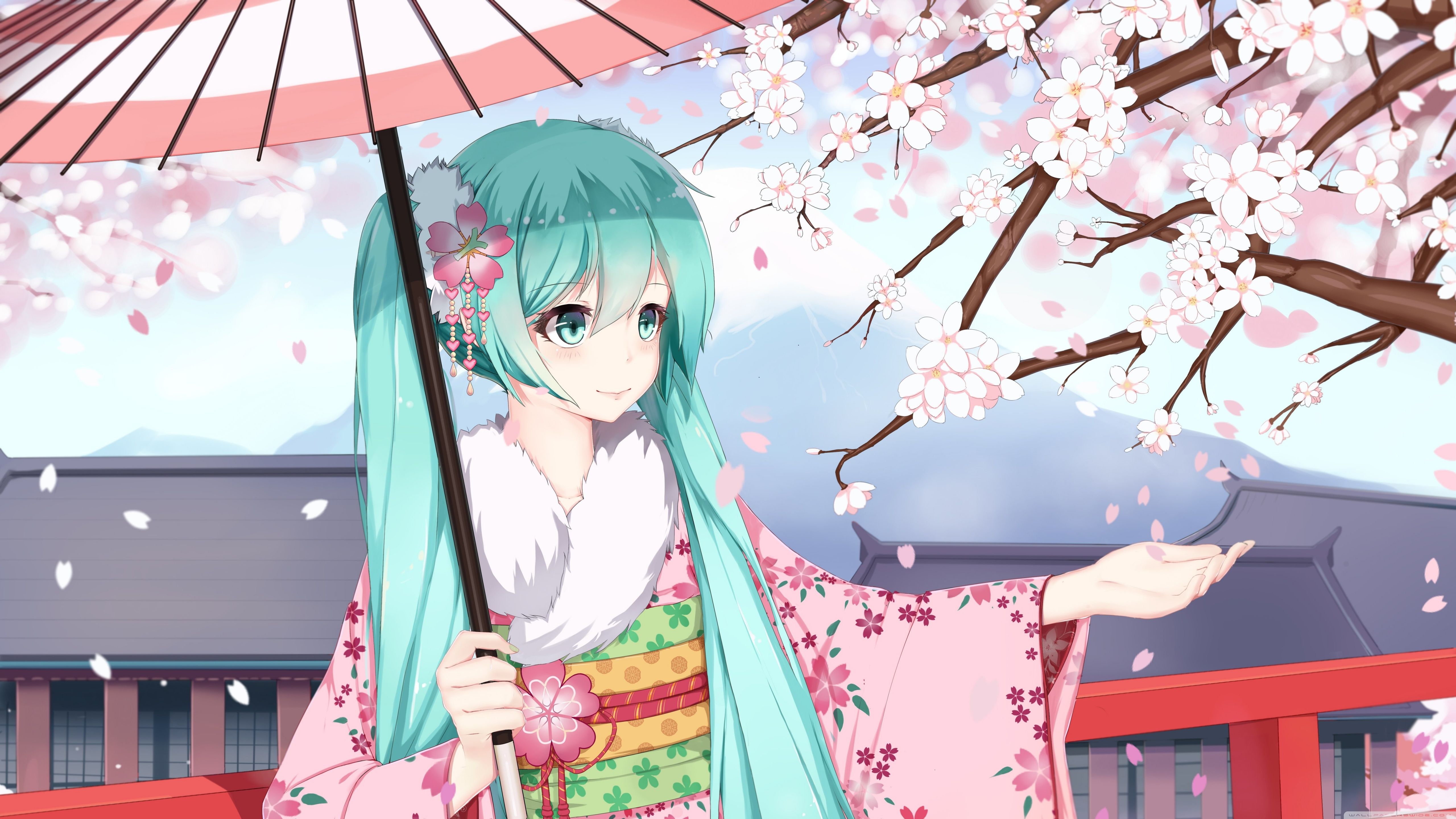 Hatsune Miku kimono sakura, 5120x2880 4K, Smart TV 4K