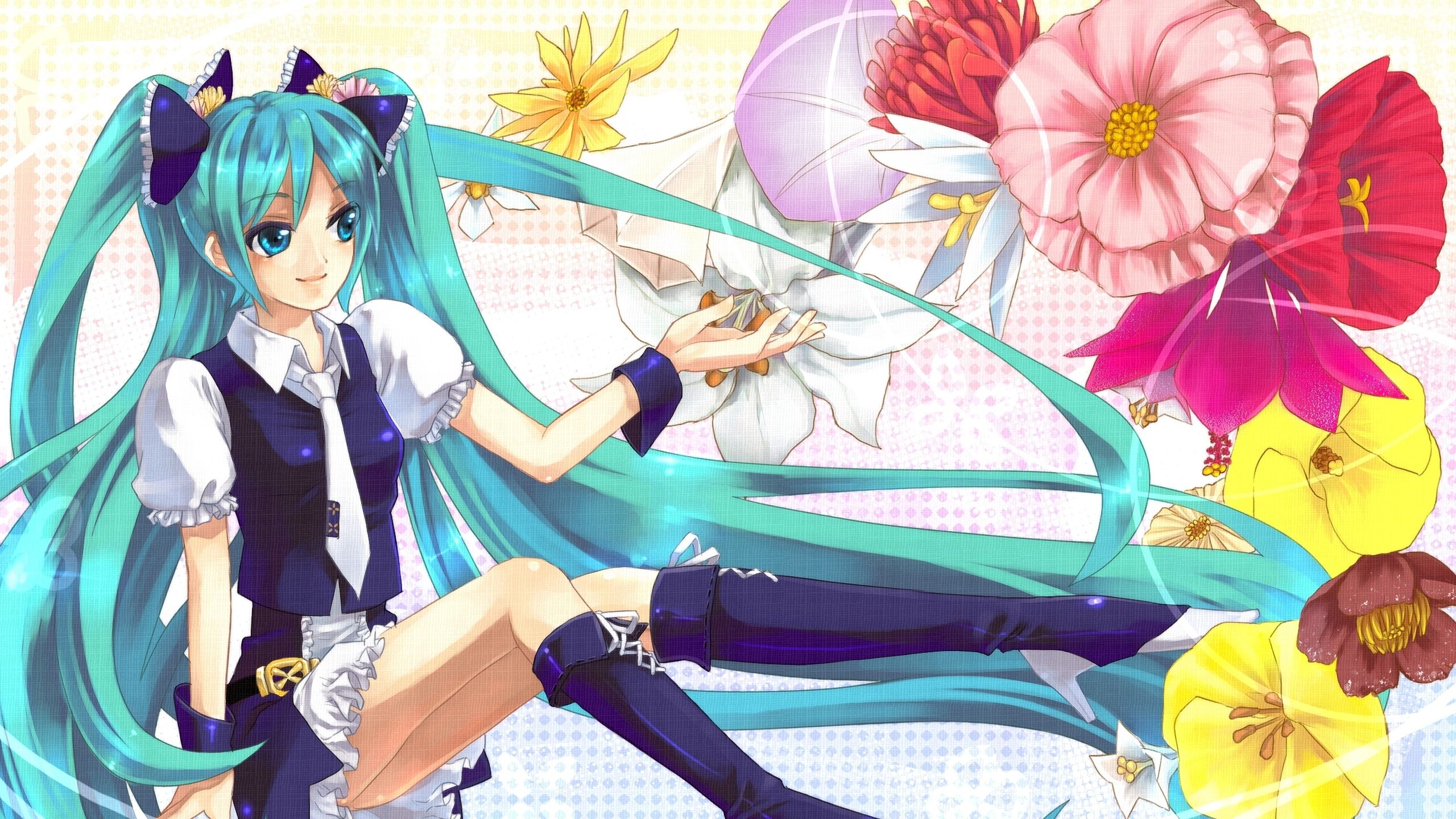 Hatsune Miku fiori colorati, 2560x1440 2K, Desktop