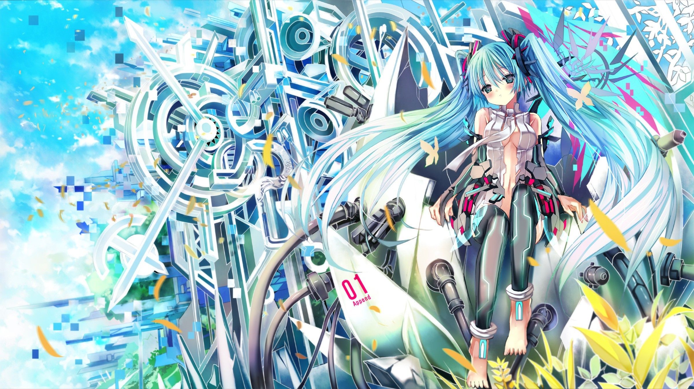 Hatsune Miku Vocaloid futuristico, sintesi vocale, 2400x1346 alta risoluzione, PC