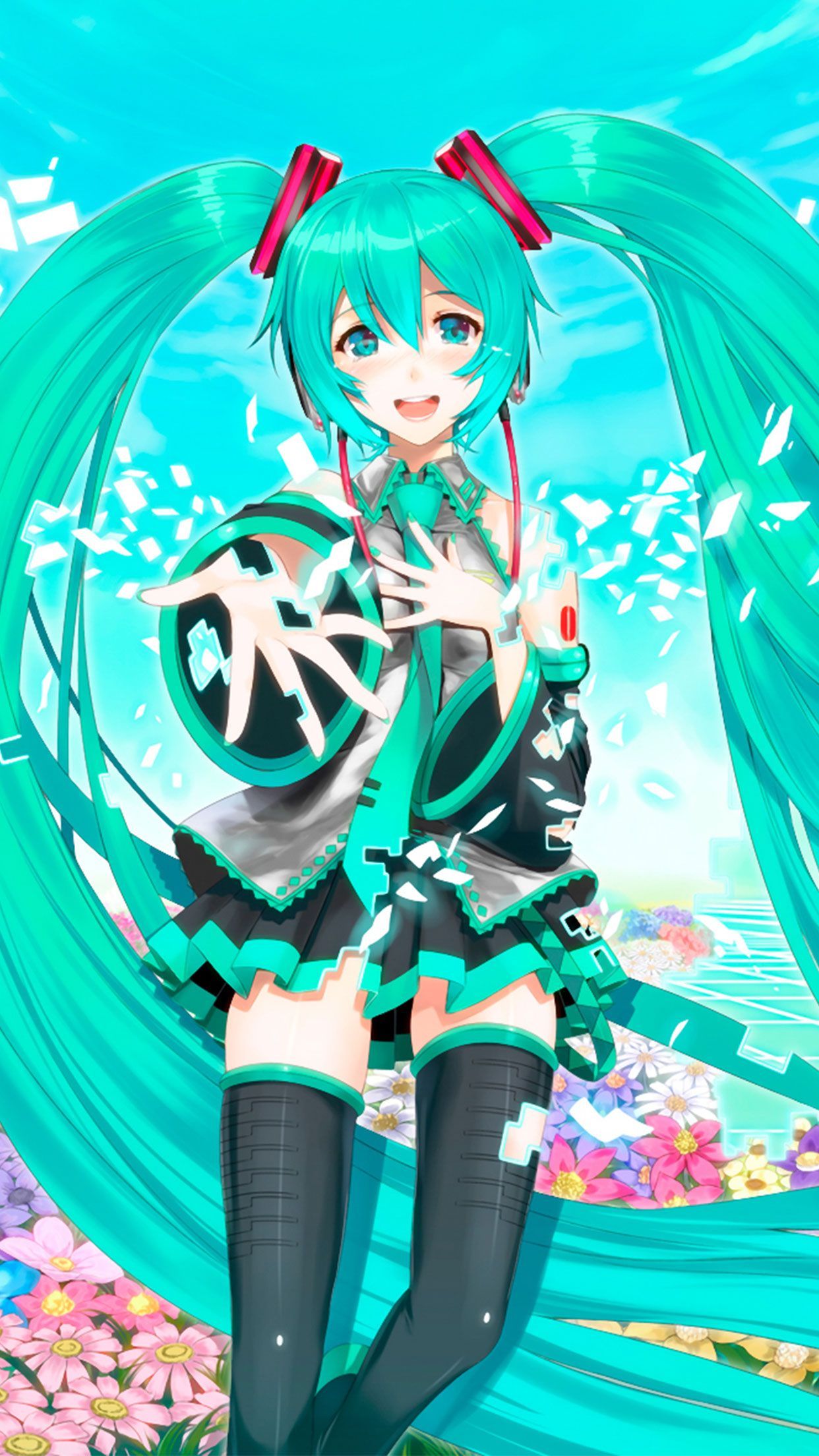 Hatsune Miku anime verde acqua, 1242x2208 Verticale, Mobile