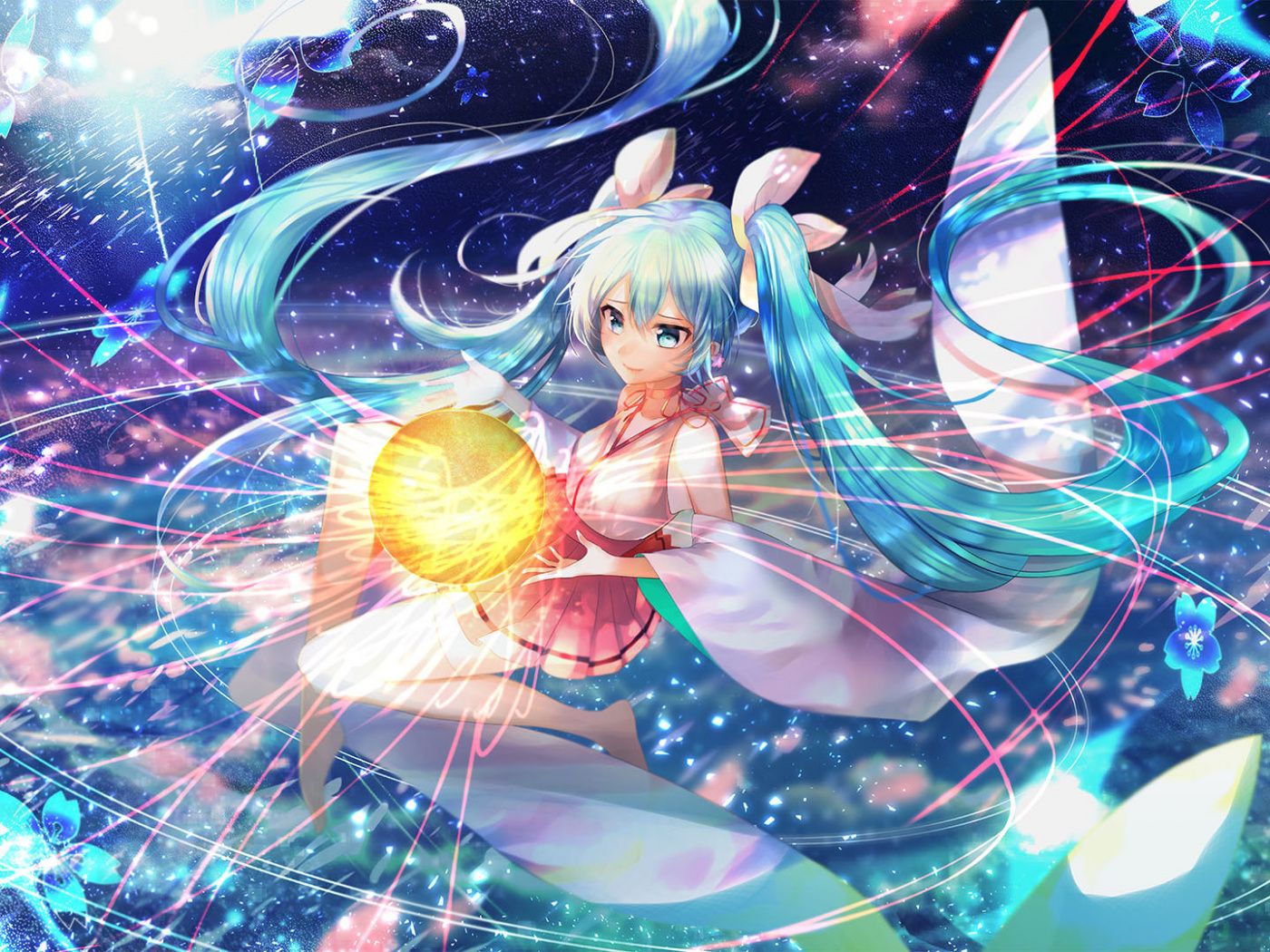 Hatsune Miku con sfera luminosa, 1400x1050 720p, Lenovo Legion