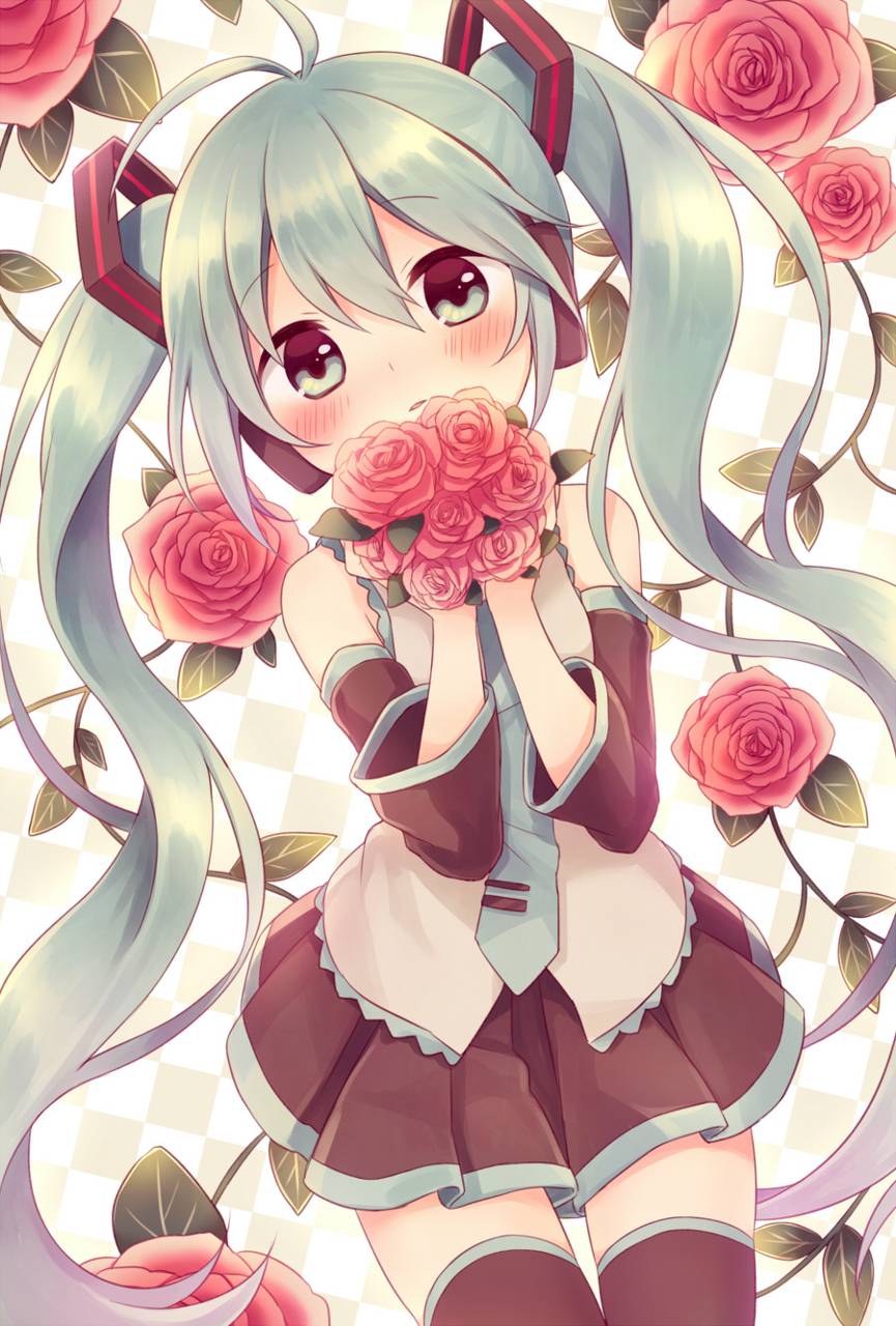 Hatsune Miku con rose rosse, 865x1280 Verticale, Mobile