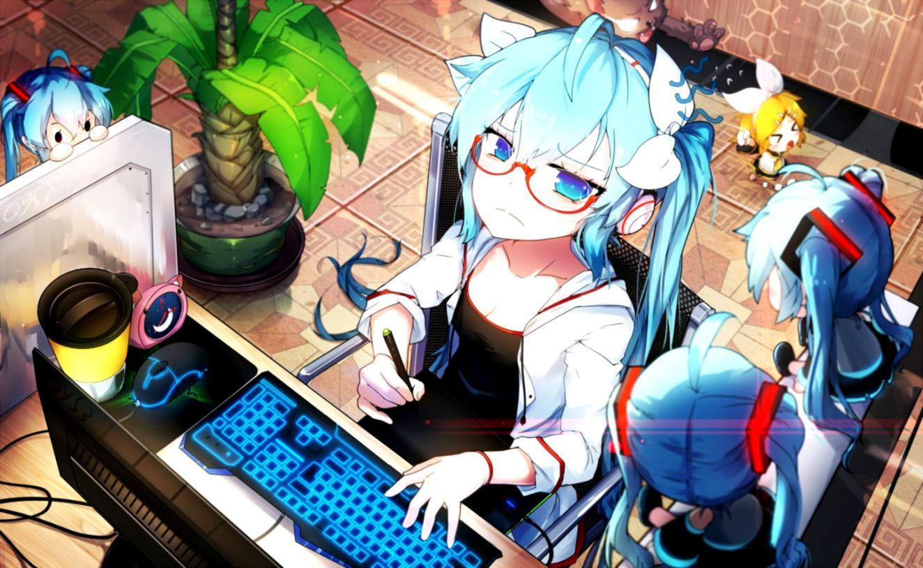 Hatsune Miku al computer, 1324x814 720p, Laptop
