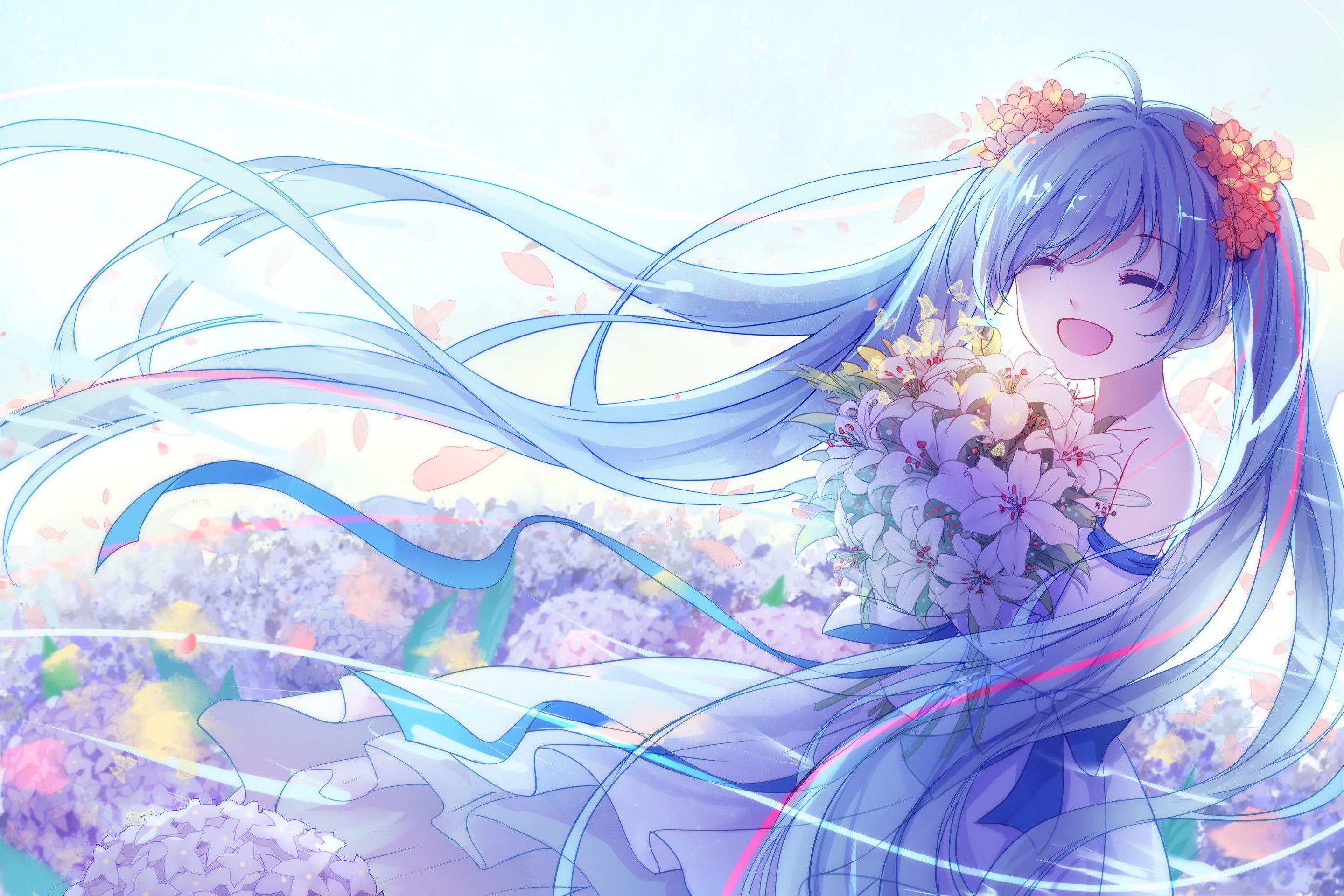 Hatsune Miku con fiori, 2880x1920 WQXGA, Monitor Gaming
