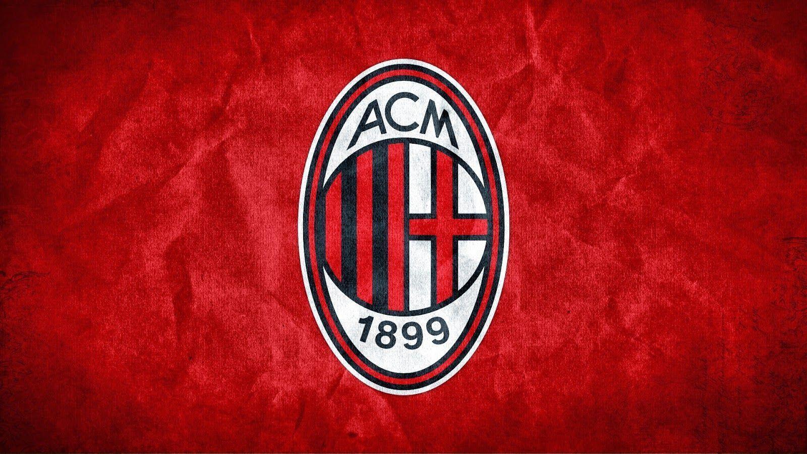Logo AC Milan su sfondo rosso, 1600x900 HD, PC Desktop