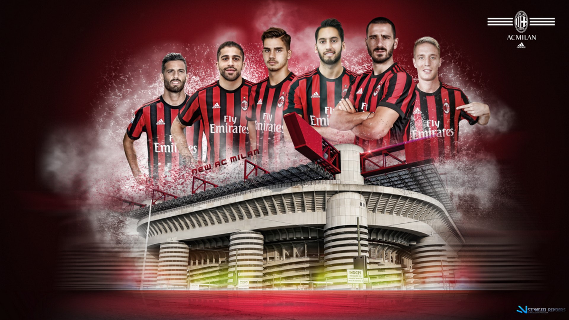 Giocatori Milan e stadio San Siro, 1920x1080 Full HD, Desktop