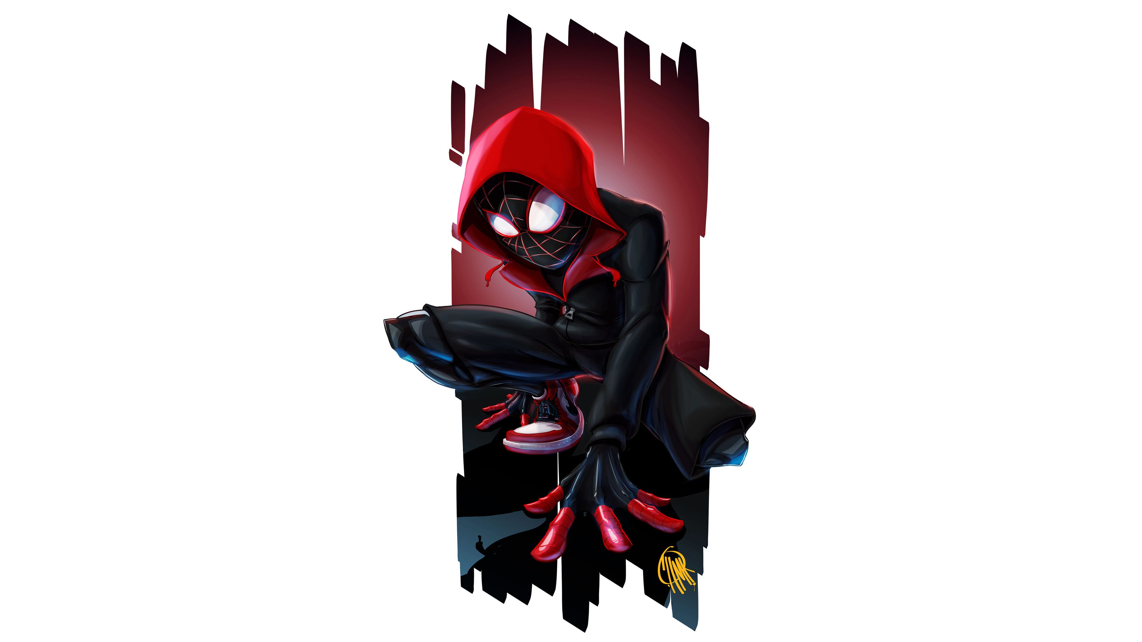 Miles Morales cappuccio rosso illustrazione, 3840x2160 UHD, PC 4K