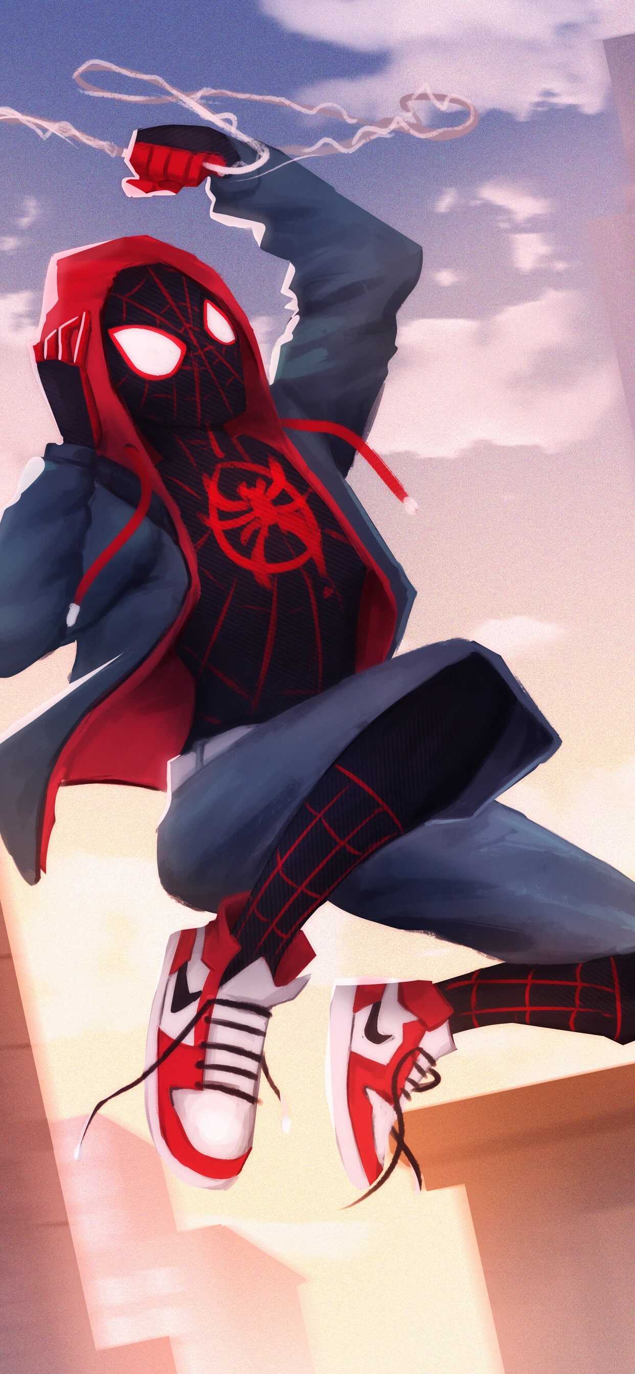 Miles Morales salto tramonto scarpe rosse, 1242x2688 Full HD Verticale, iPhone