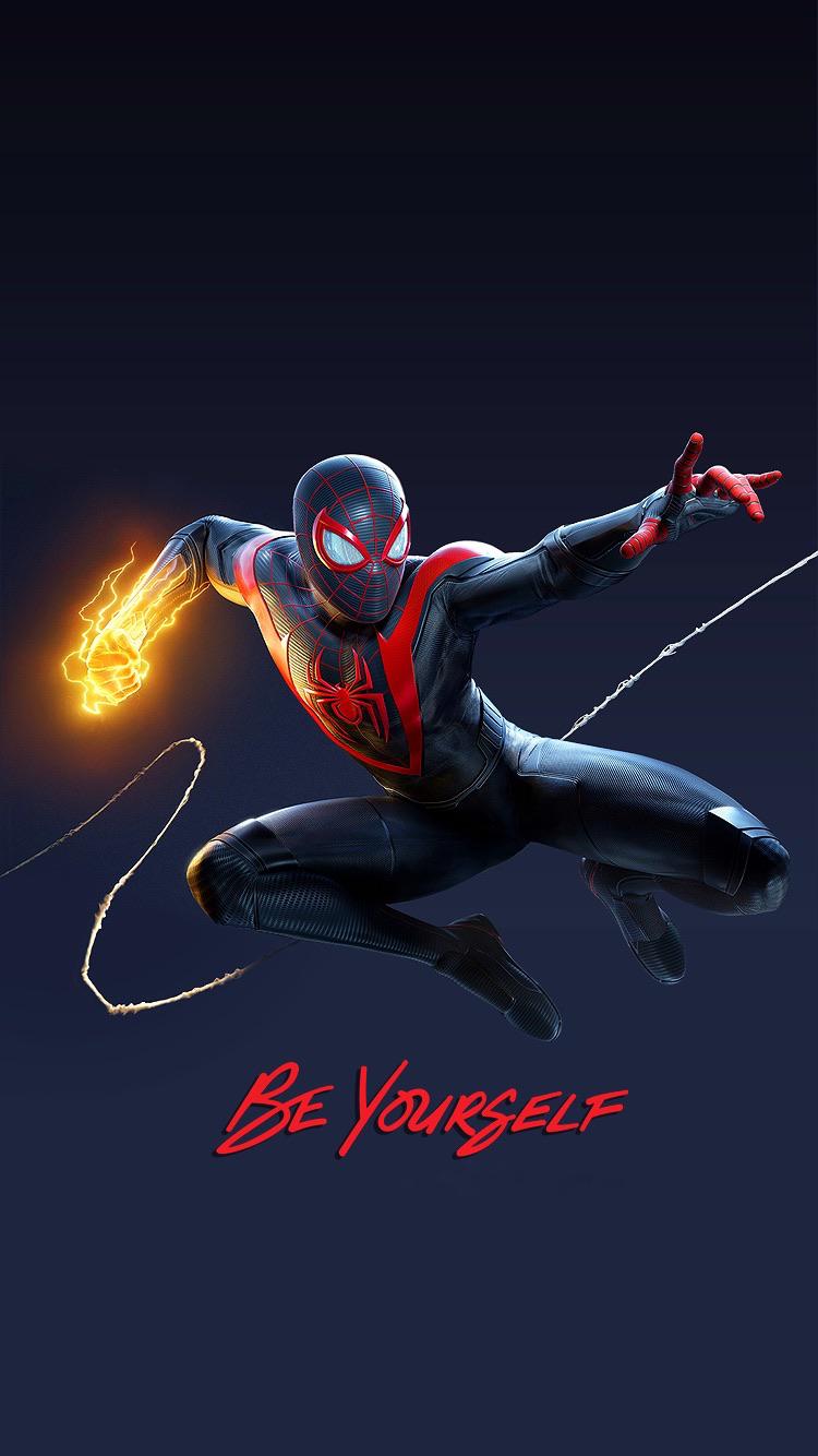 Miles Morales potere elettrico fondo blu, 750x1334 Verticale, Mobile