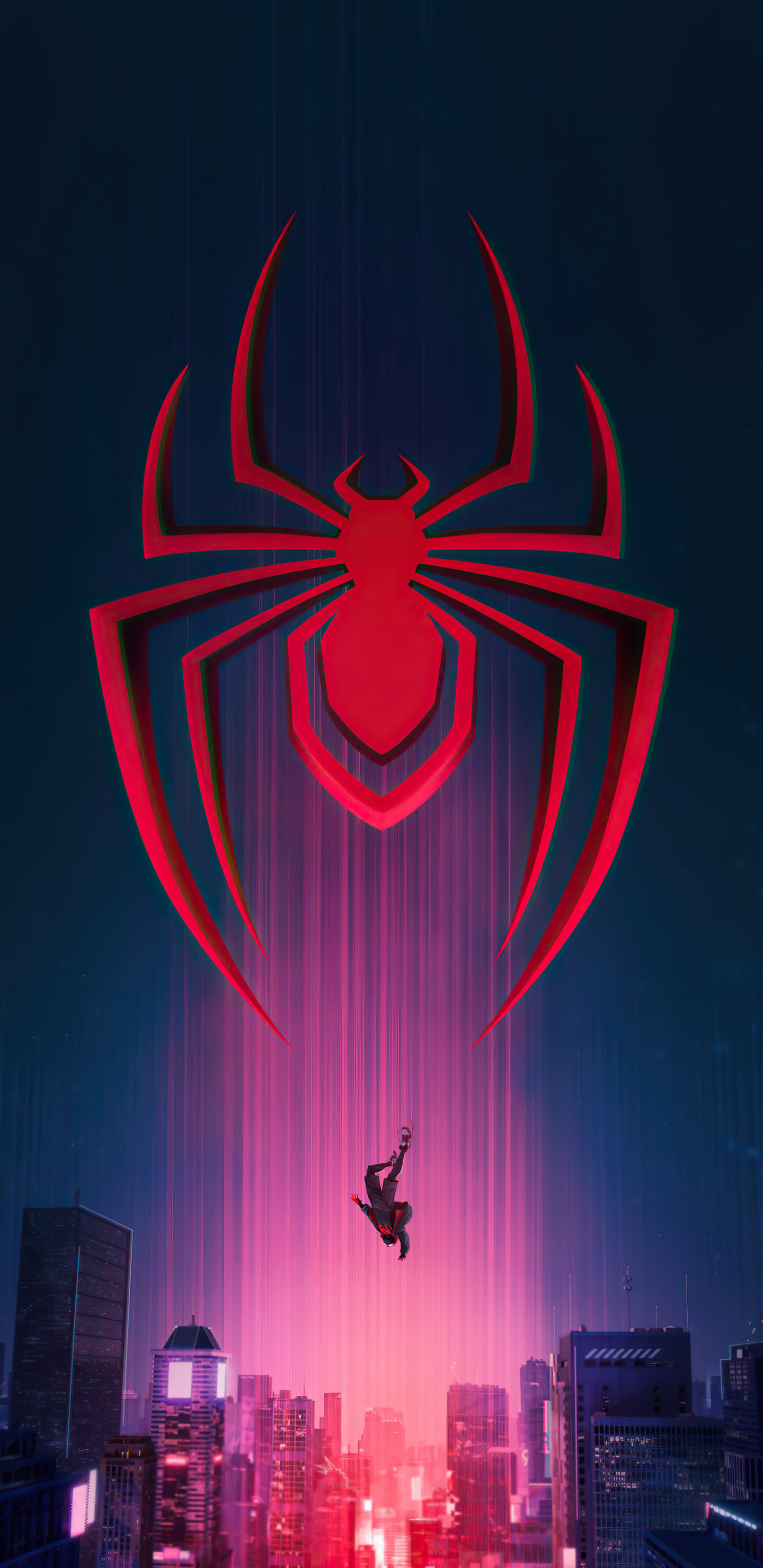 Ragno rosso gigante citta notturna, 1440x2960 Verticale, Mobile