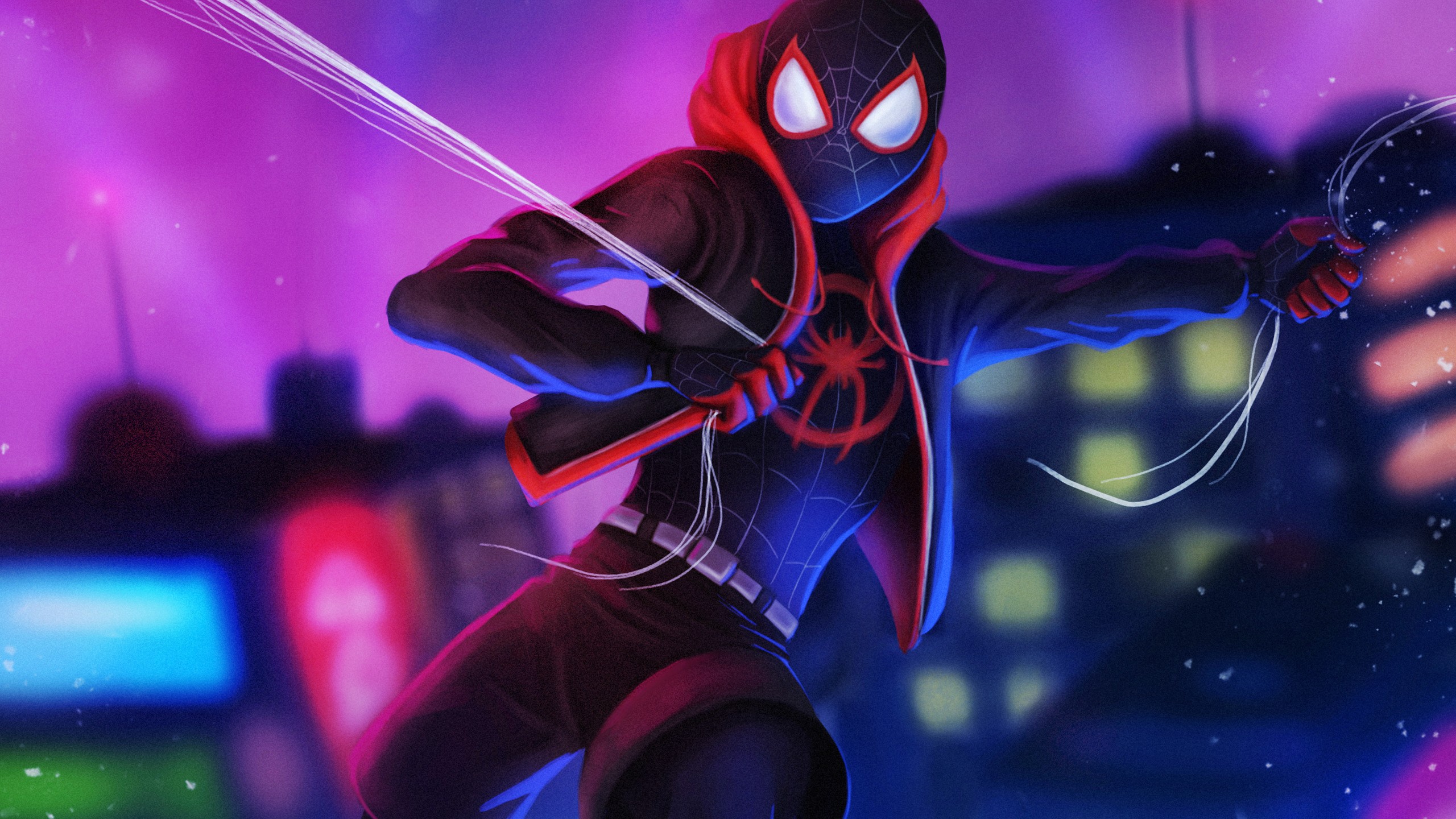 Miles Morales ragnatela citta notte, 2560x1440 1440p, Desktop